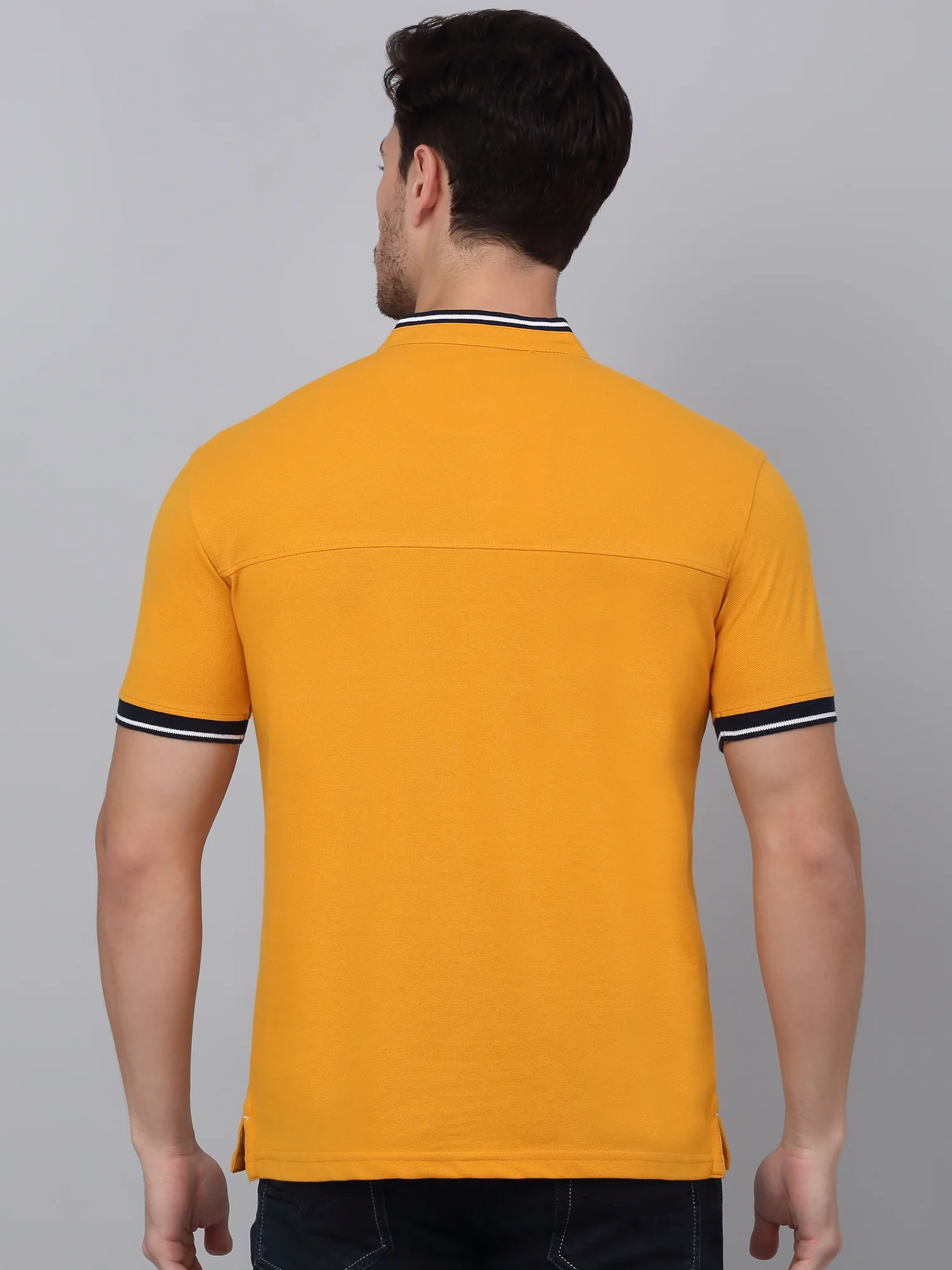 T-Shirt for Men | Breathable & Soft with Color Fastness Regular Fit Mandarin Collar Poly Cotton Fabric Solid Pattern - Image 2