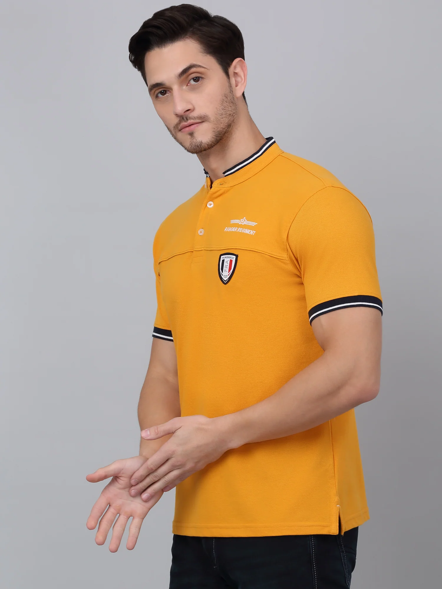 T-Shirt for Men | Breathable & Soft with Color Fastness Regular Fit Mandarin Collar Poly Cotton Fabric Solid Pattern - Image 3