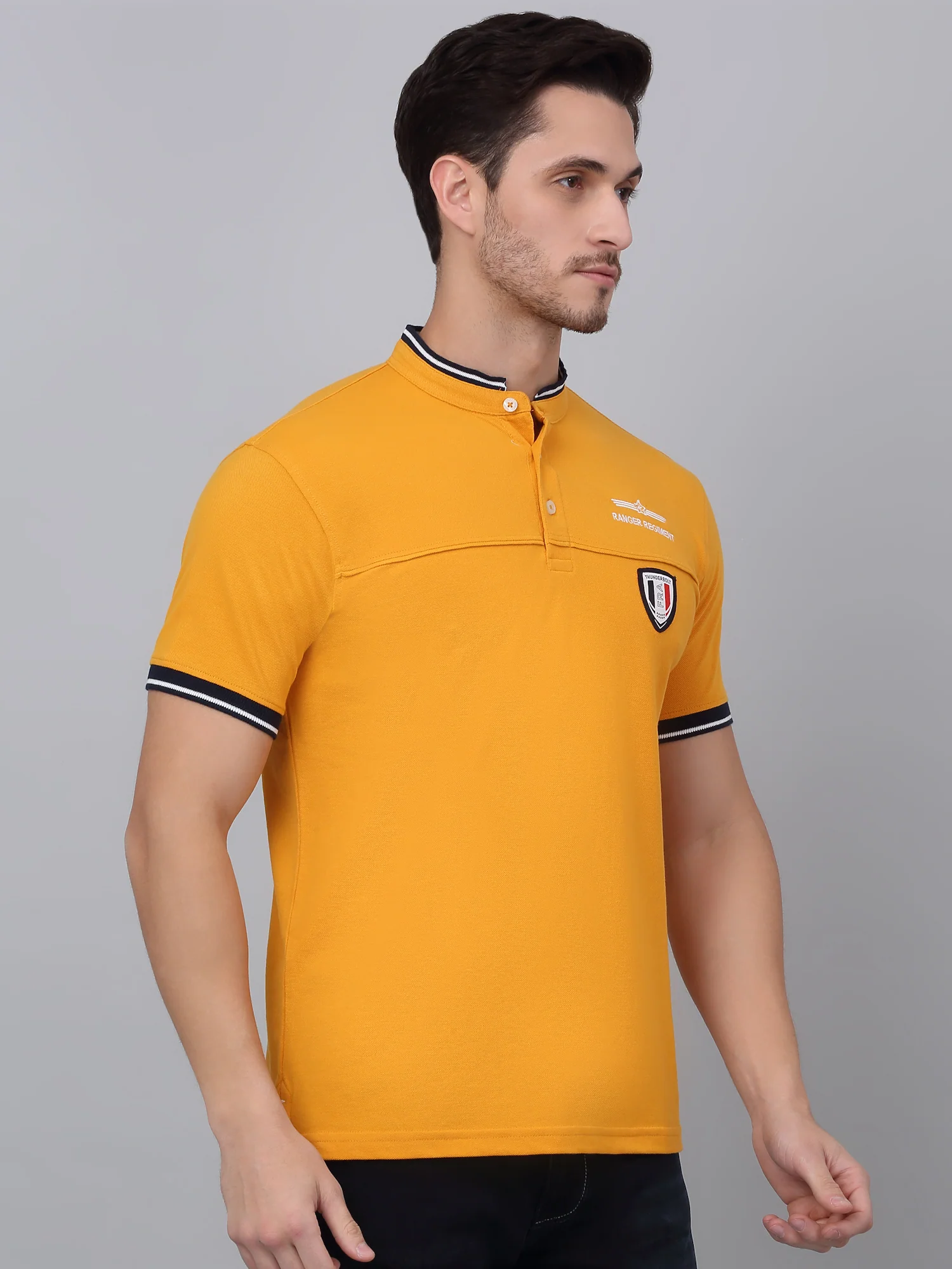 T-Shirt for Men | Breathable & Soft with Color Fastness Regular Fit Mandarin Collar Poly Cotton Fabric Solid Pattern - Image 4