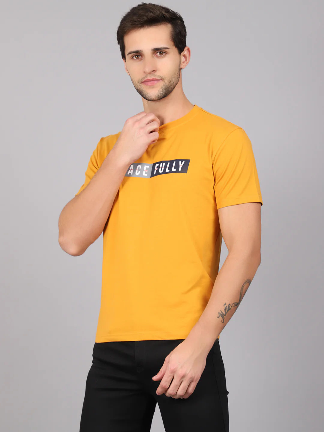 T-Shirt for Men | Breathable & Soft with Color Fastness Regular Fit Round Neck Cotton Blend Fabric Printed Pattern - Image 3