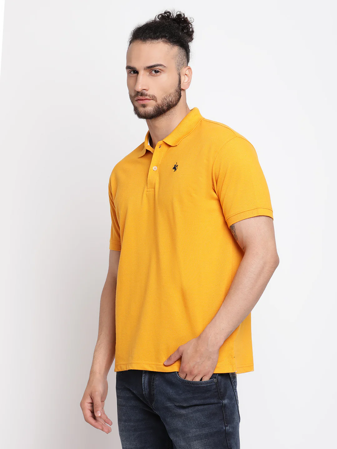 T-Shirt for Men | Breathable & Soft with Color Fastness Regular Fit Polo Neck Poly Cotton Fabric Solid Pattern - Image 3