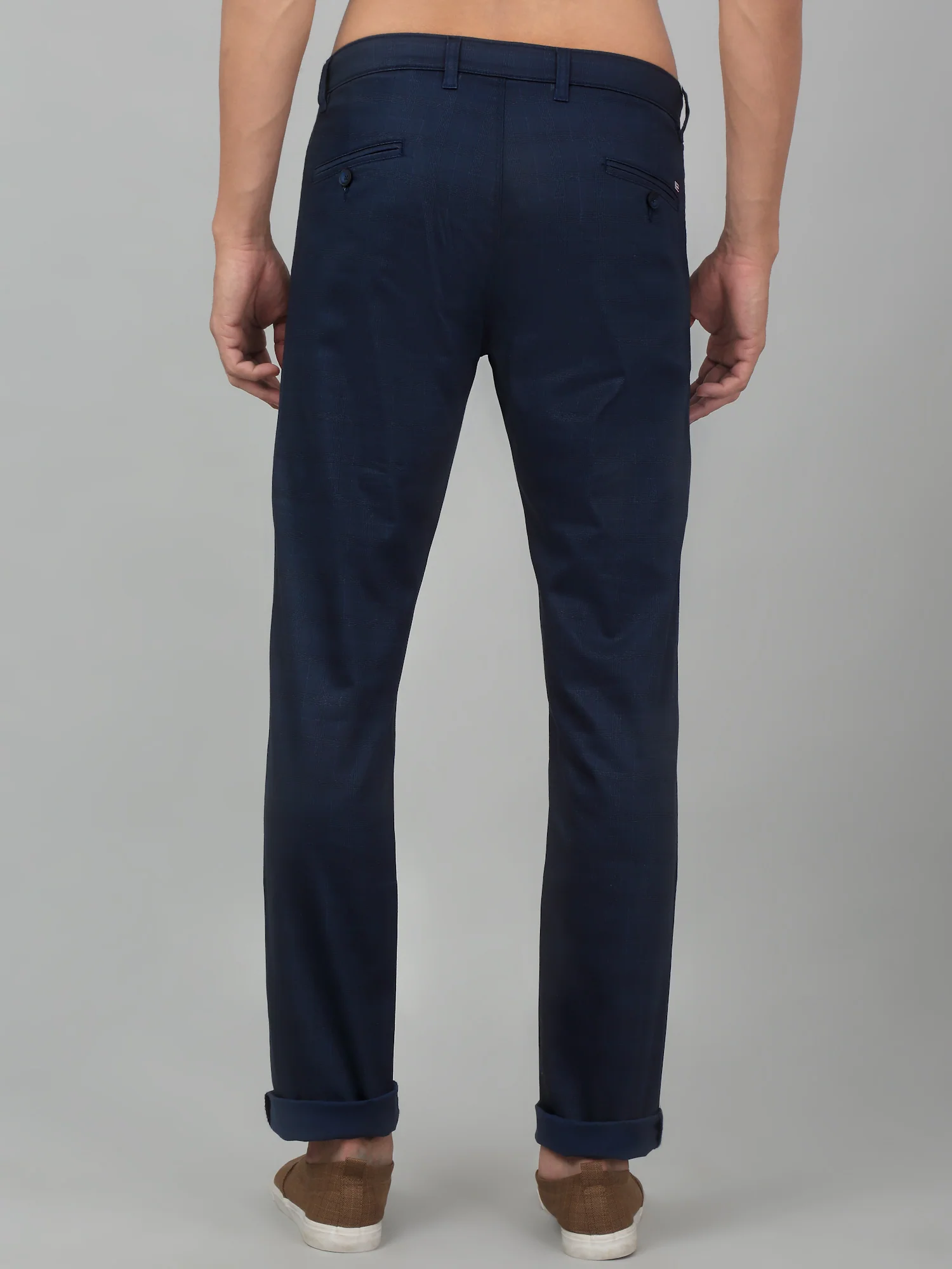 Men's Casual Flat front Navy Blue Checks Trousers - Image 2