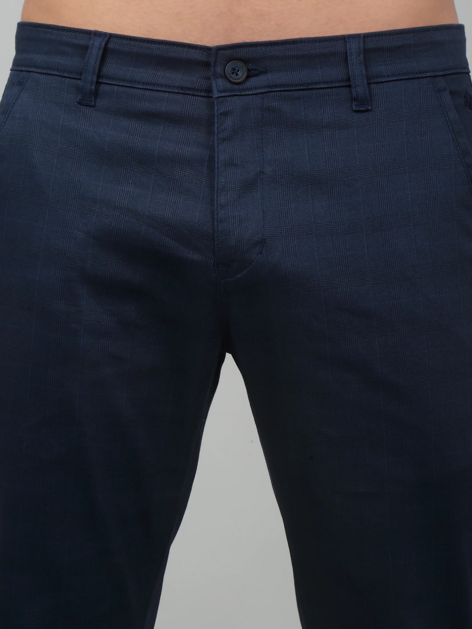 Men's Casual Flat front Navy Blue Checks Trousers - Image 5