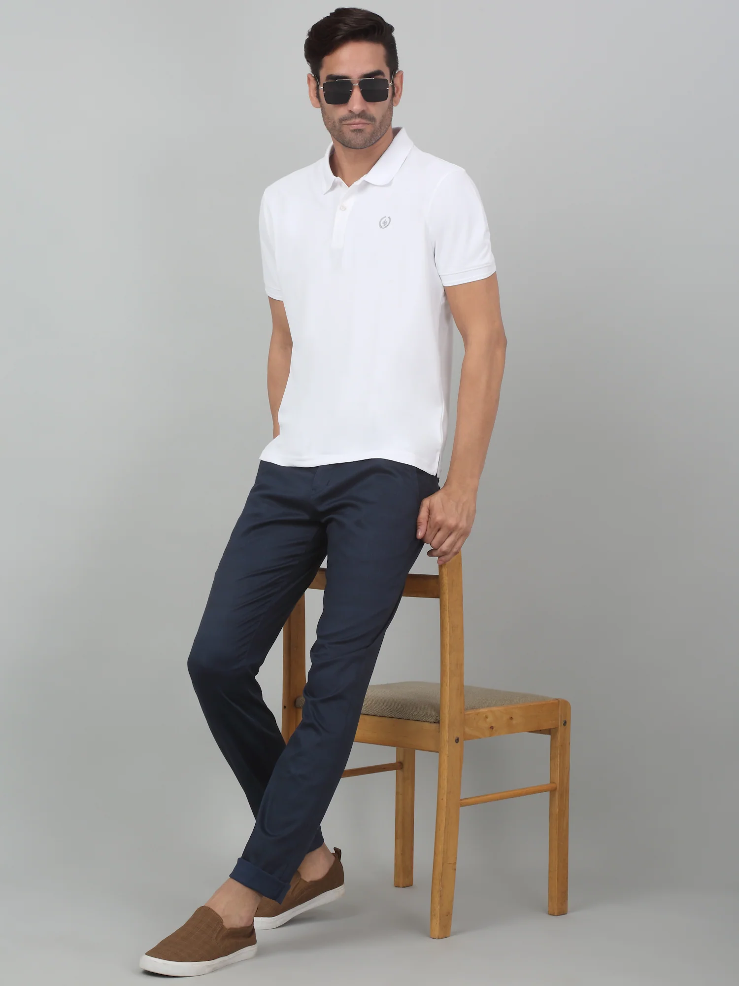 Men's Casual Flat front Navy Blue Checks Trousers - Image 6