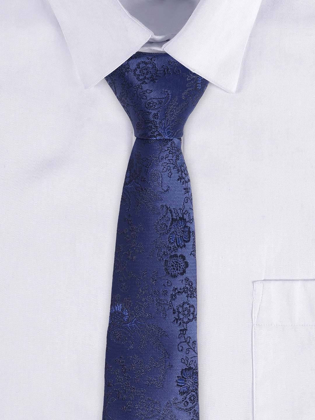 Cantabil Men's Navy Blue Floral Printed Broad Tie - Image 2