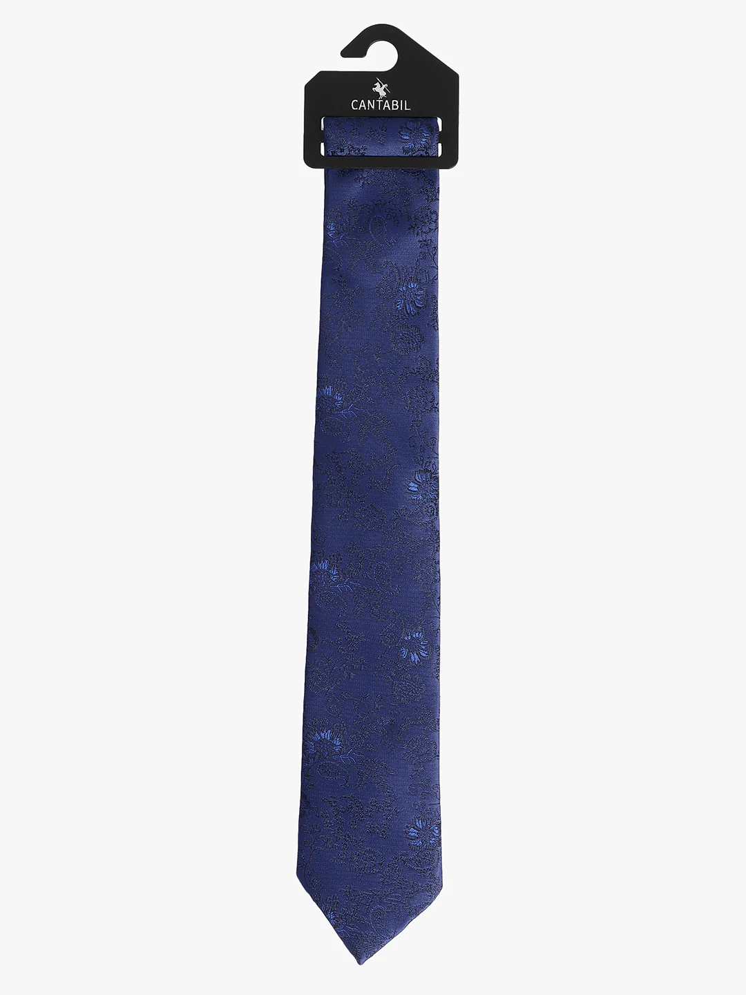 Cantabil Men's Navy Blue Floral Printed Broad Tie - Image 3