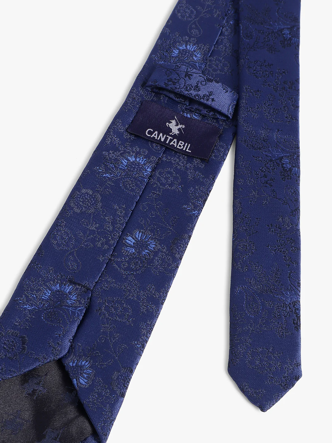 Cantabil Men's Navy Blue Floral Printed Broad Tie - Image 4
