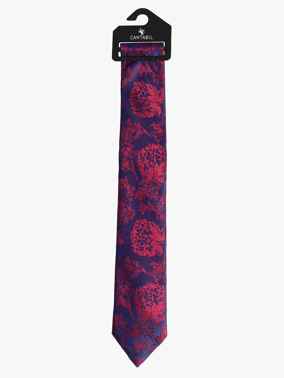 Cantabil Men's Navy Blue Floral Printed Broad Tie - Image 3