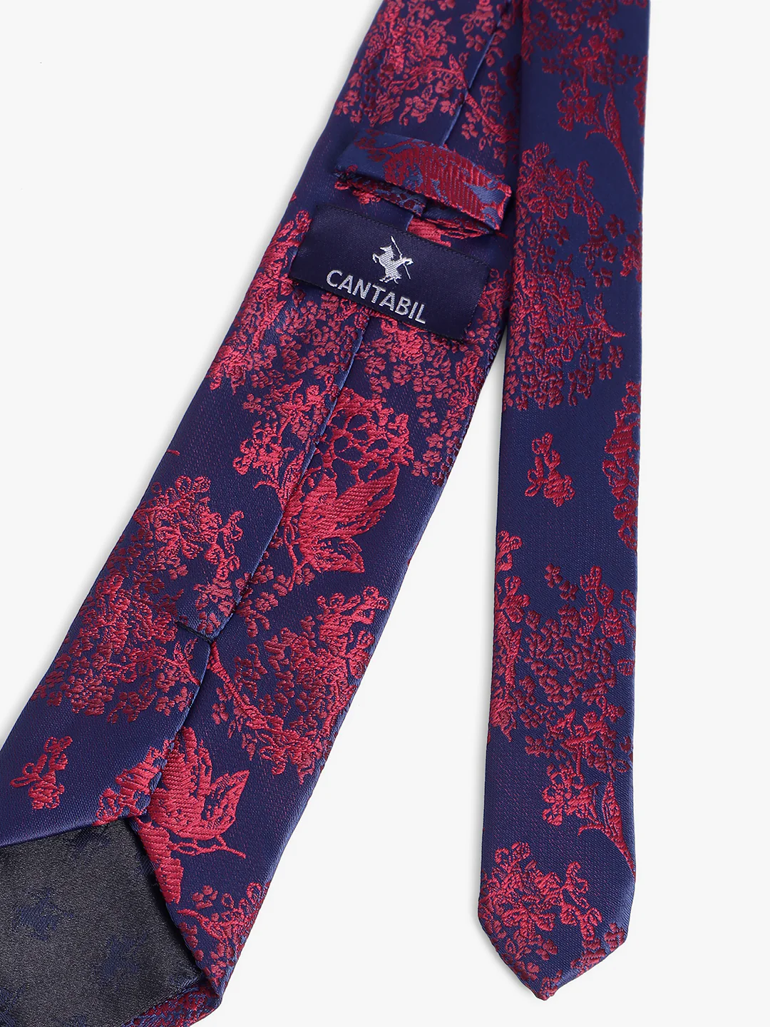 Cantabil Men's Navy Blue Floral Printed Broad Tie - Image 4
