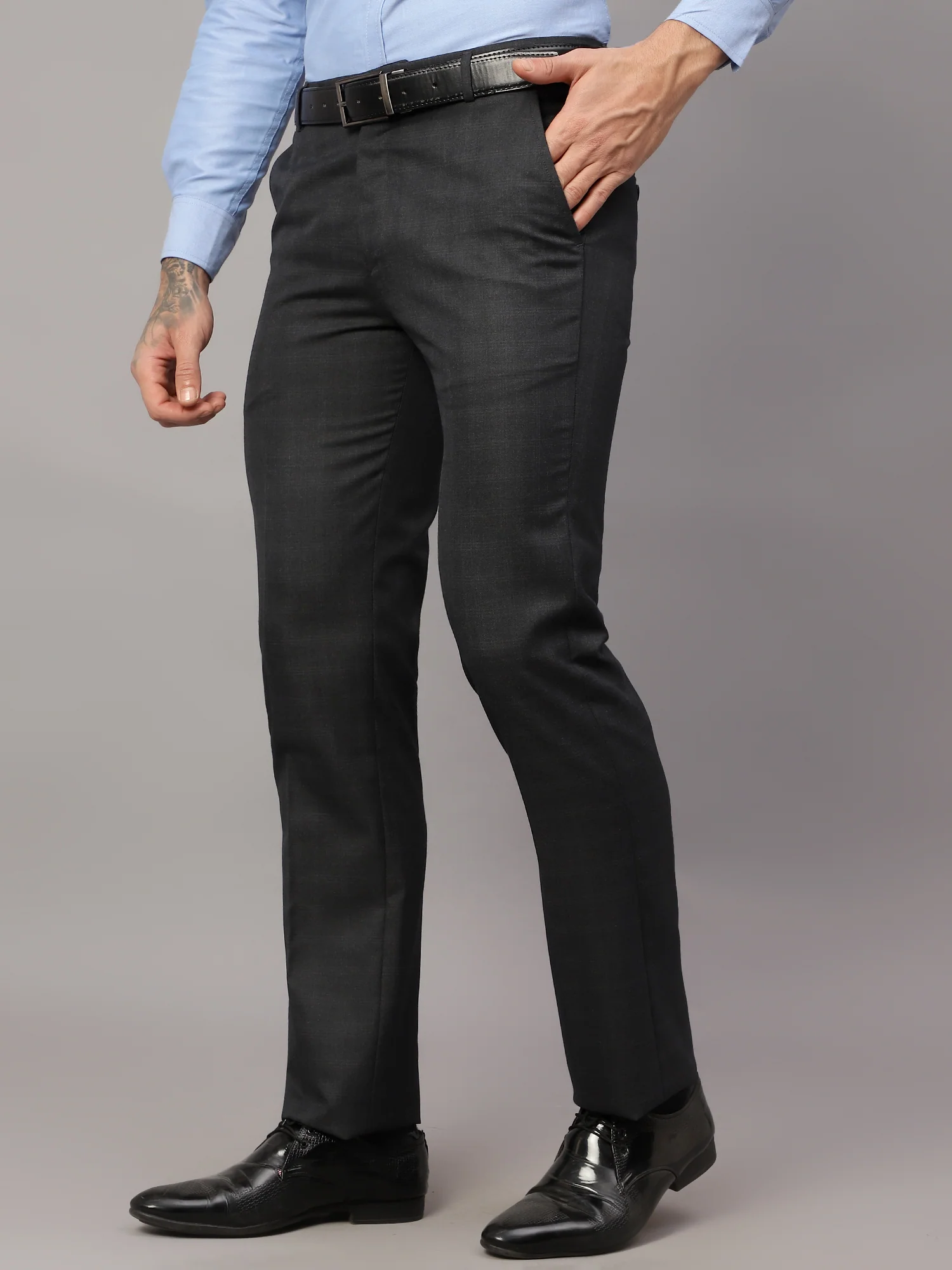 Formal Trouser for Men | Breathable & Soft with Color Fastness Regular Fit Poly Viscose Fabric Checkered Pattern Hook & Eye Closure - Image 3