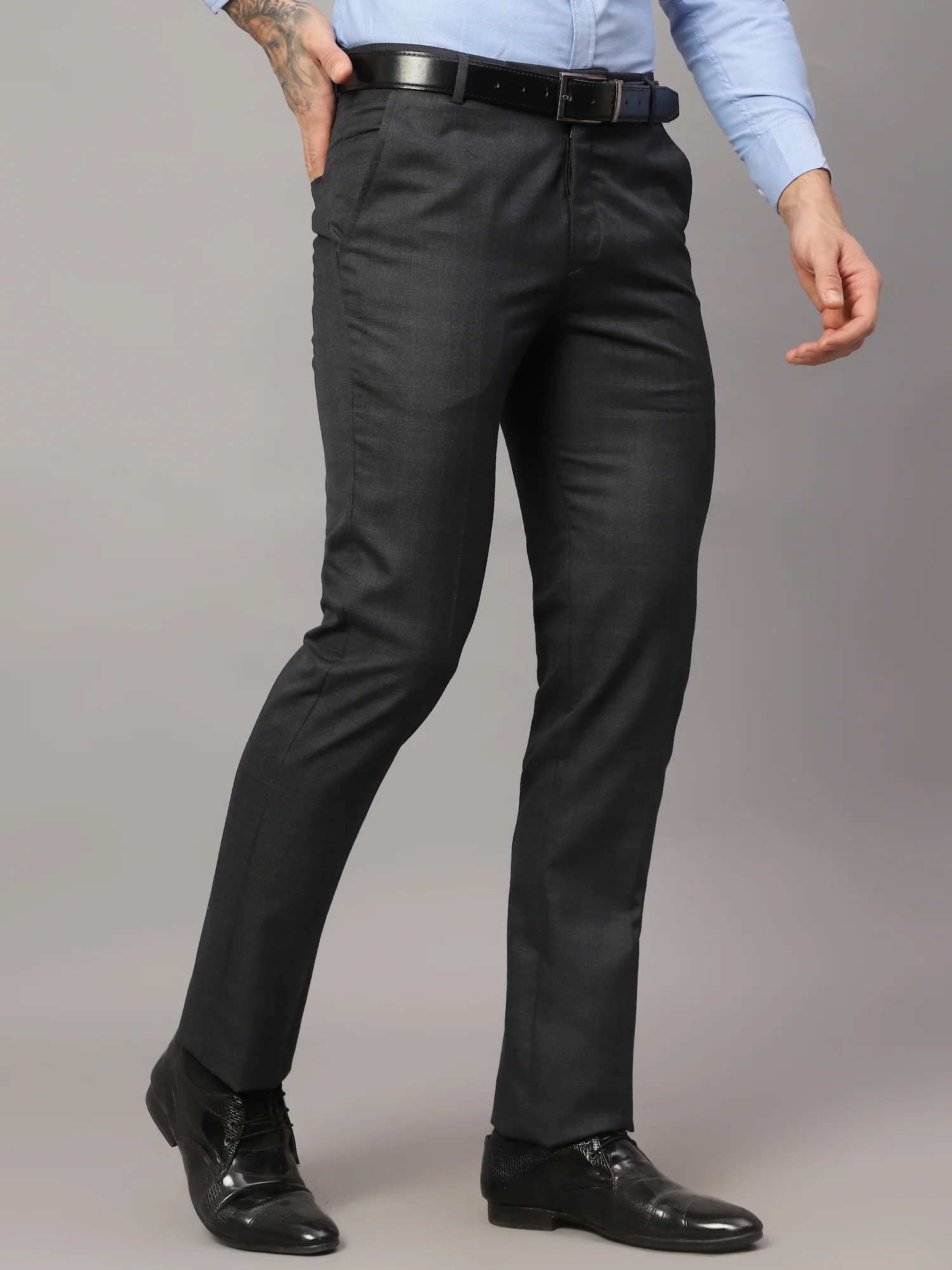 Formal Trouser for Men | Breathable & Soft with Color Fastness Regular Fit Poly Viscose Fabric Checkered Pattern Hook & Eye Closure - Image 4