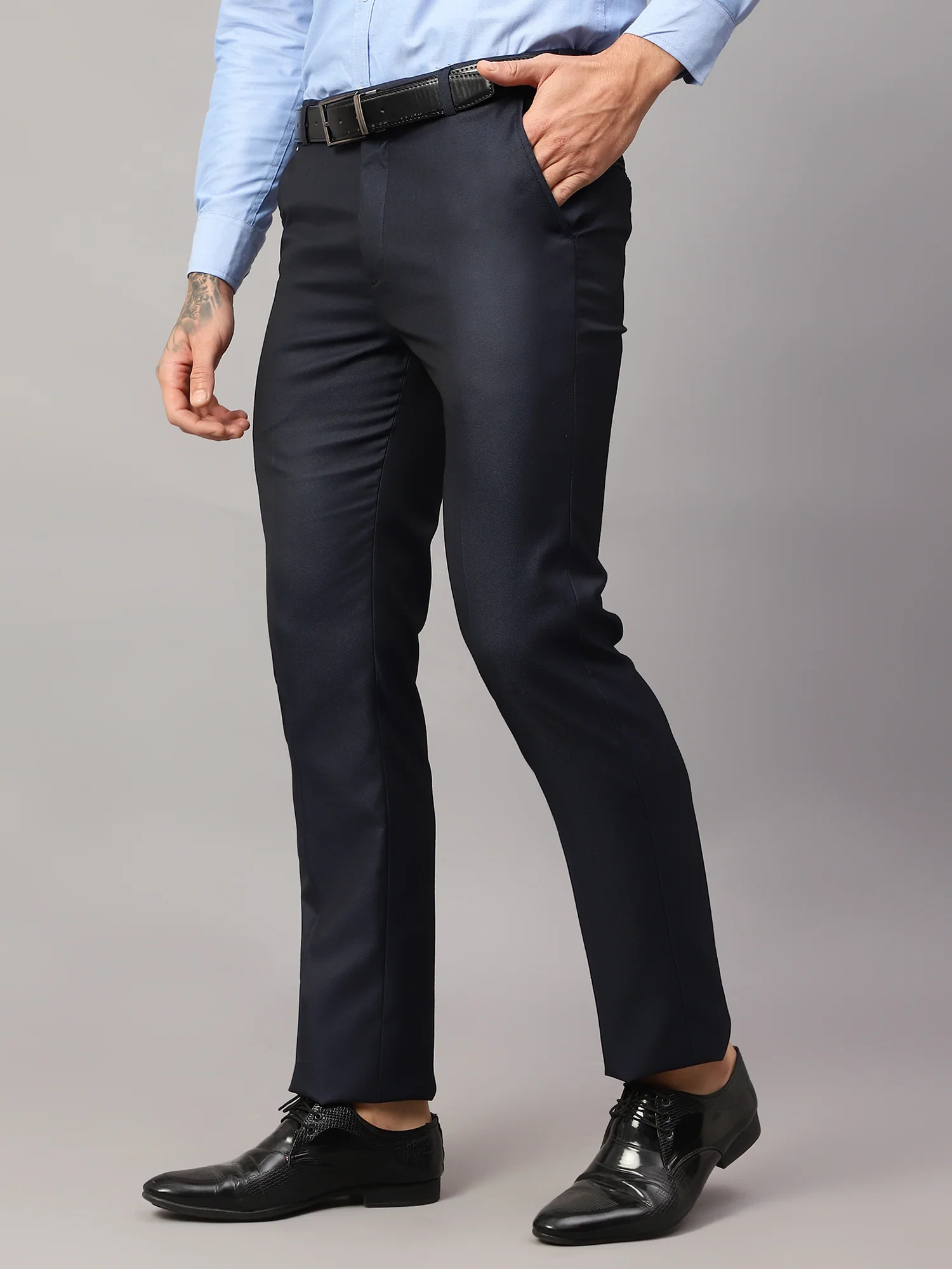 Formal Trouser for Men | Breathable & Soft with Color Fastness Regular Fit Poly Viscose Fabric Solid Pattern Hook & Eye Closure - Image 3