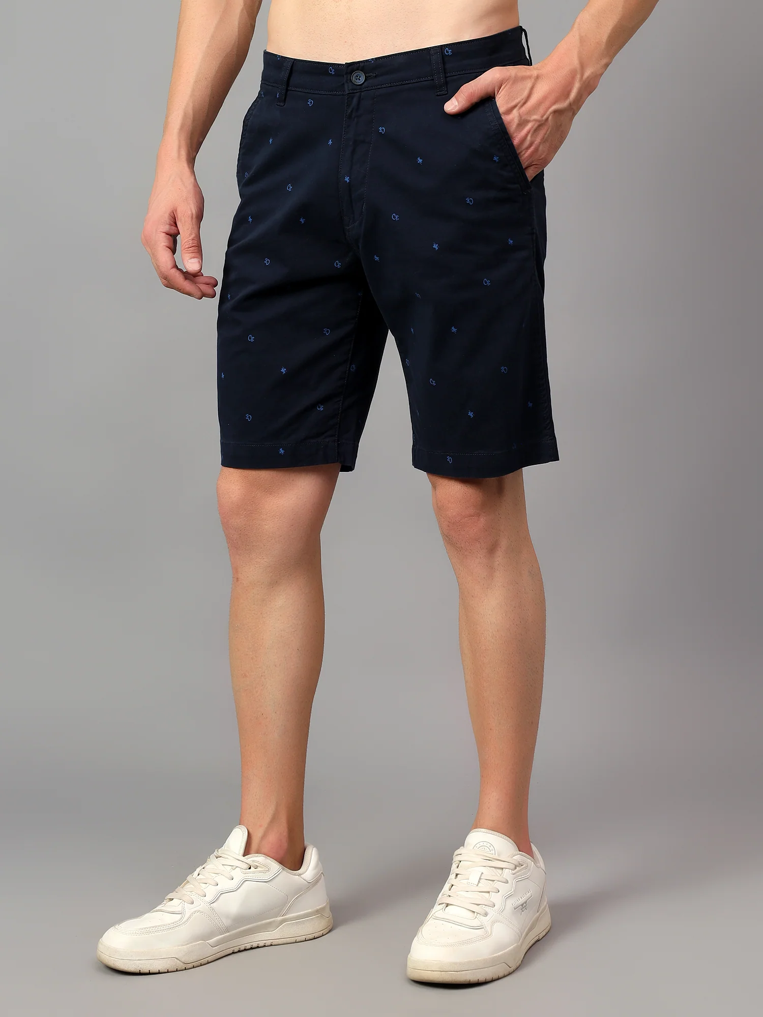 Men's Navy Blue Printed Above Knee Bermuda - Image 4