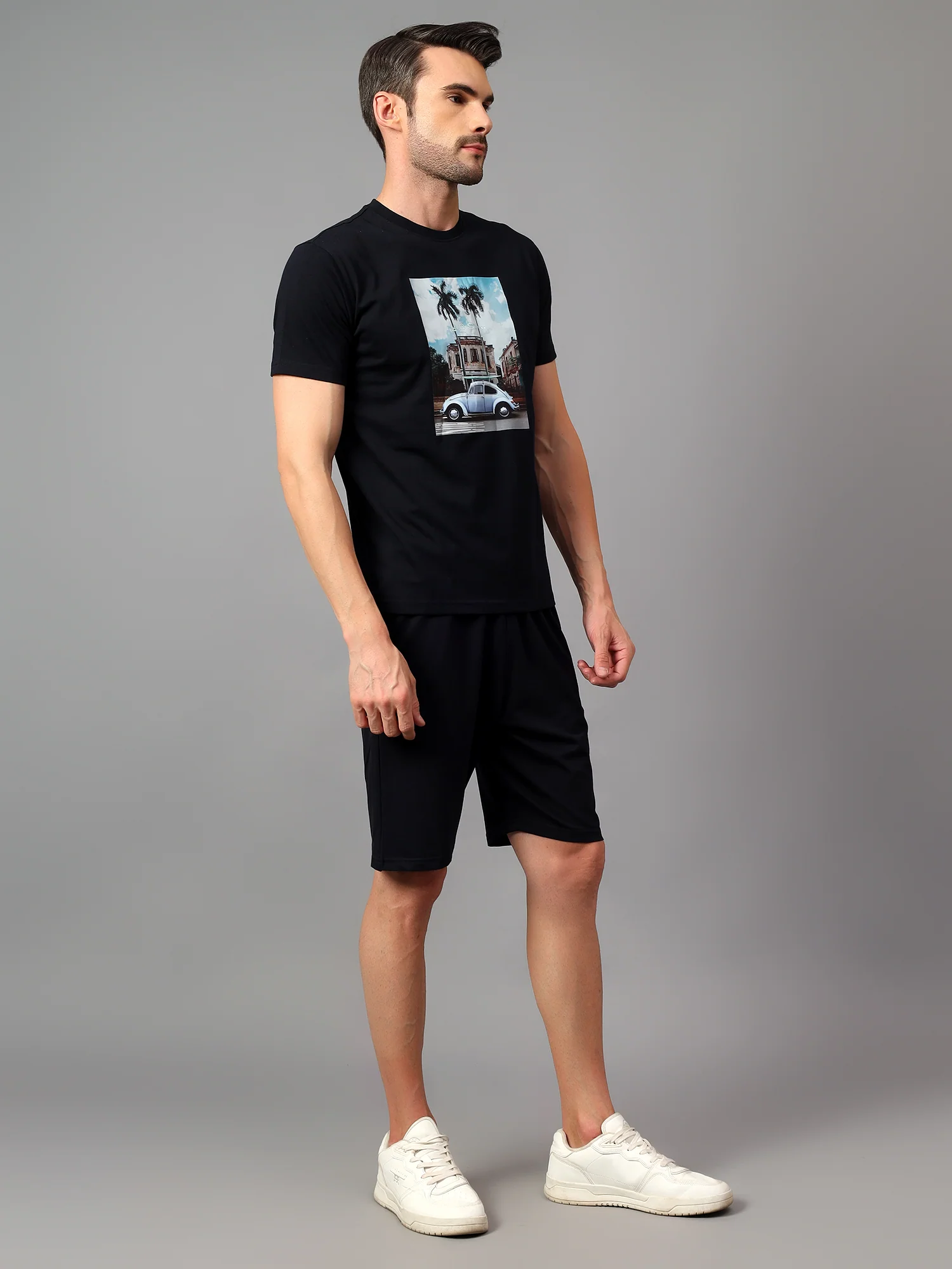 Men's Navy Blue Printed Casual Co-ord Set - Image 3