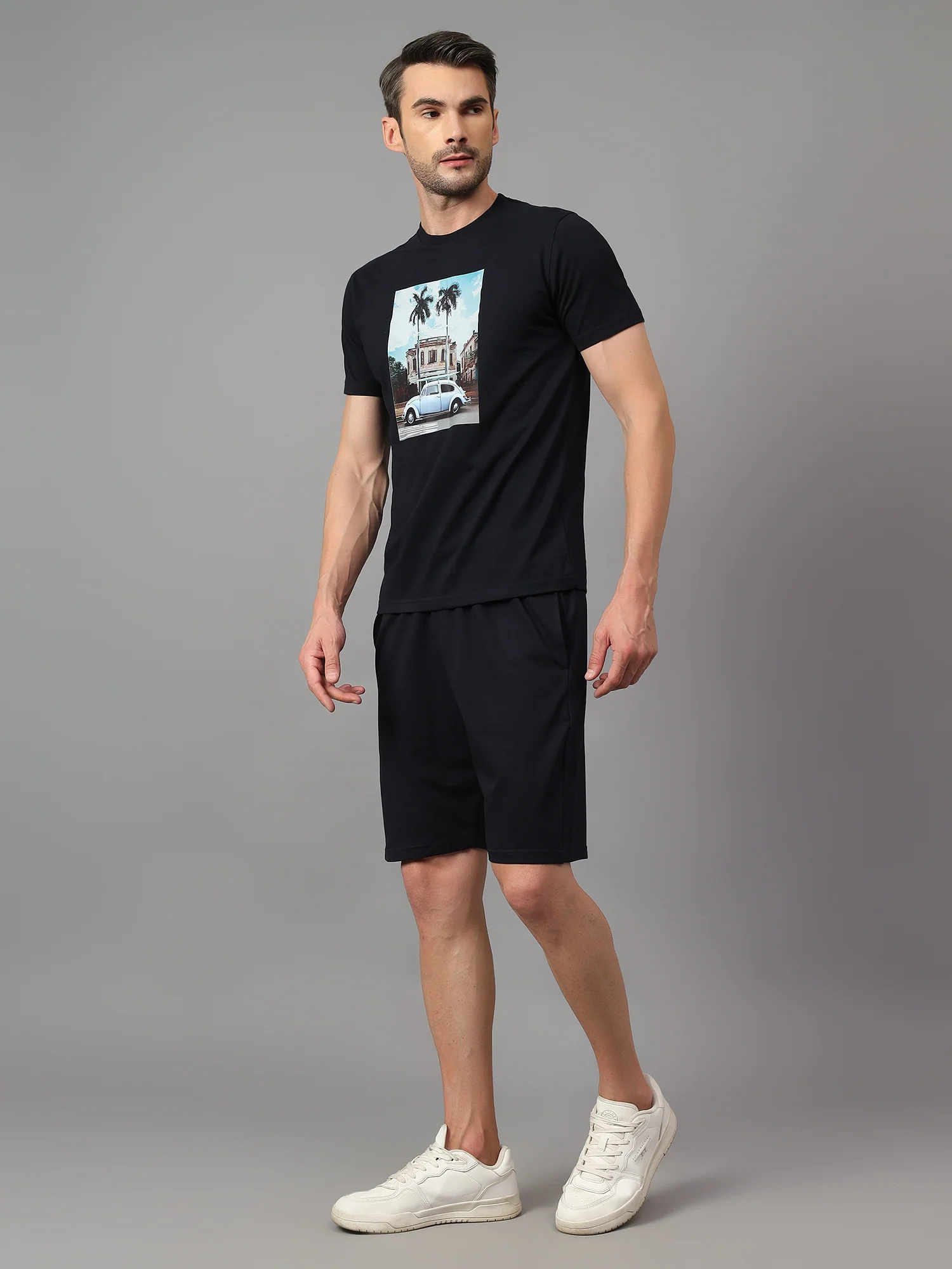 Men's Navy Blue Printed Casual Co-ord Set - Image 4