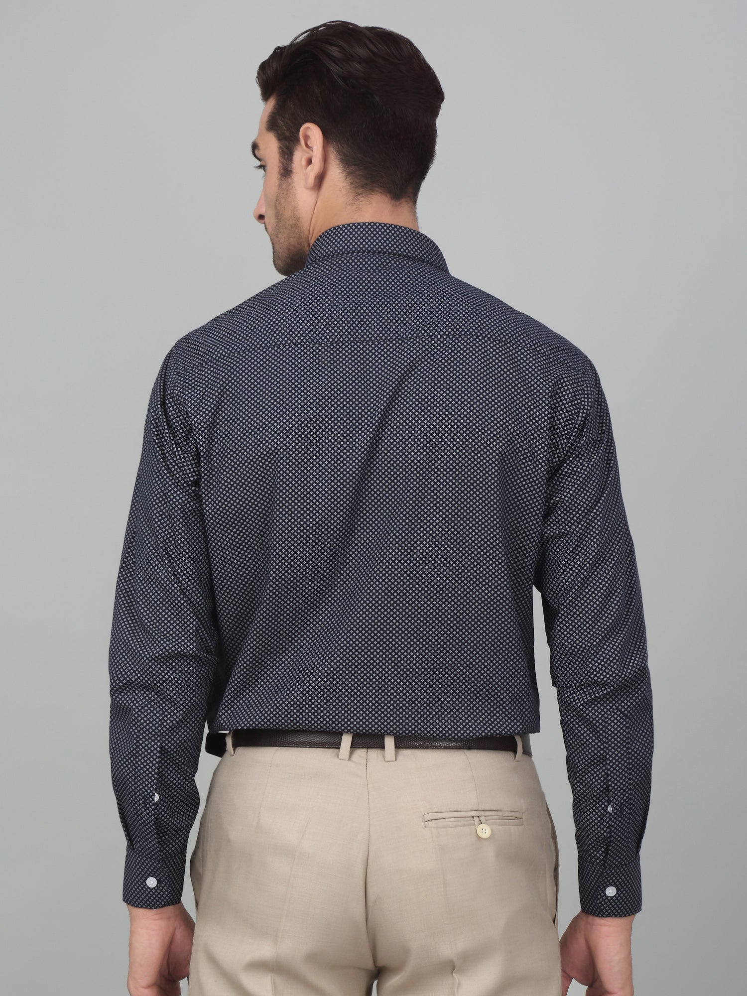 Men's Navy Blue Formal Geometric Print Full Sleeve Shirt - Image 2