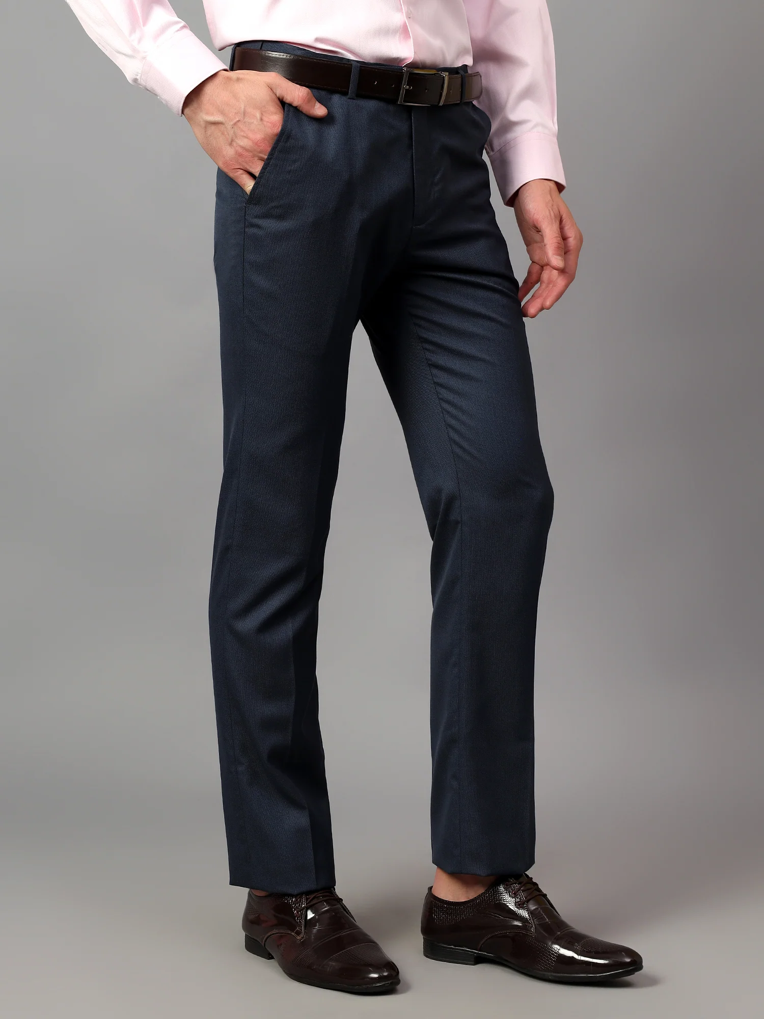 Formal Trouser for Men | Breathable & Soft with Color Fastness Regular Fit Poly Viscose Fabric Self Design Pattern Hook & Eye Closure - Image 3