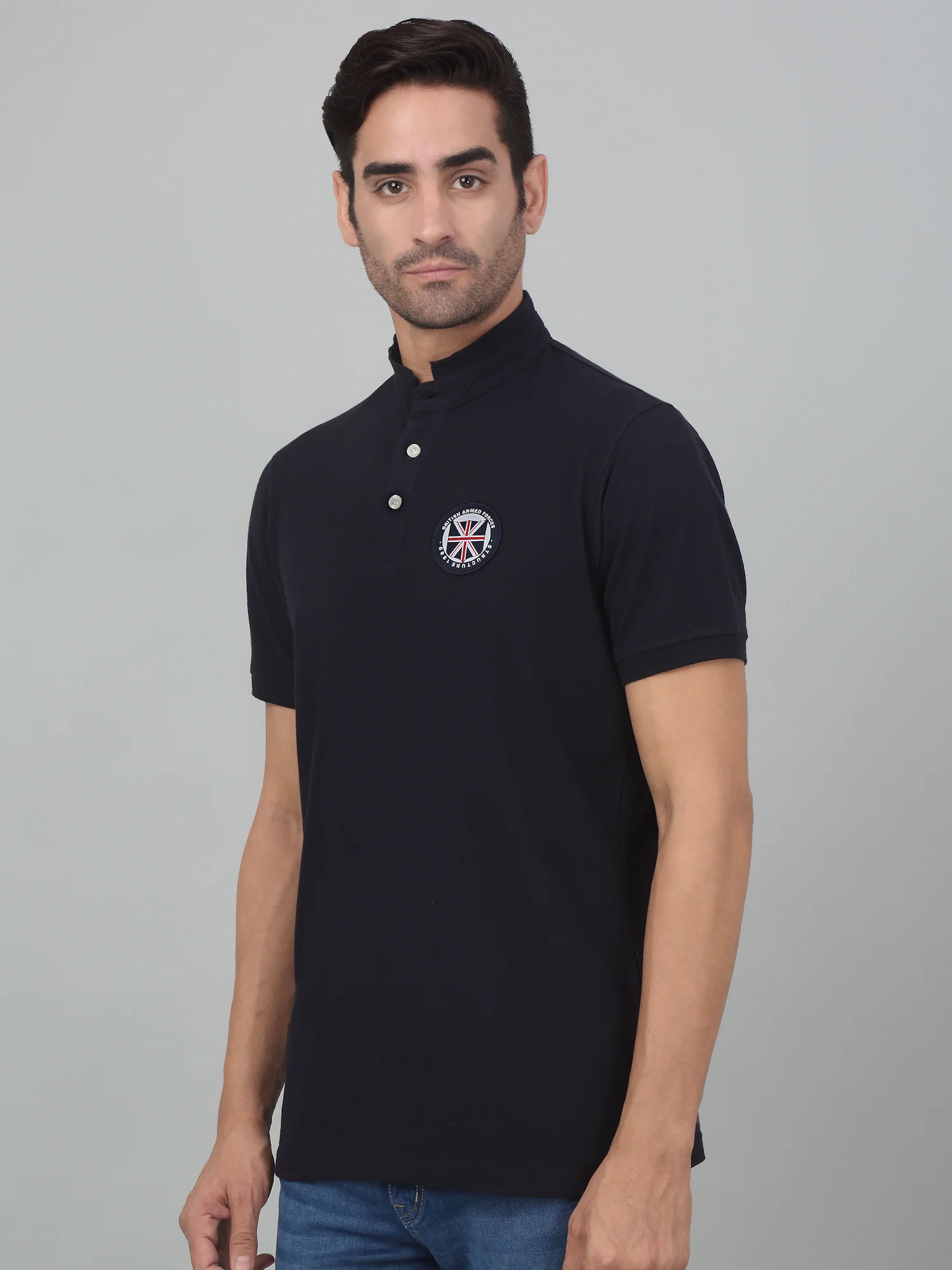 T-Shirt for Men | Breathable & Soft with Color Fastness Regular Fit Mandarin Collar Poly Cotton Fabric Solid Pattern - Image 3