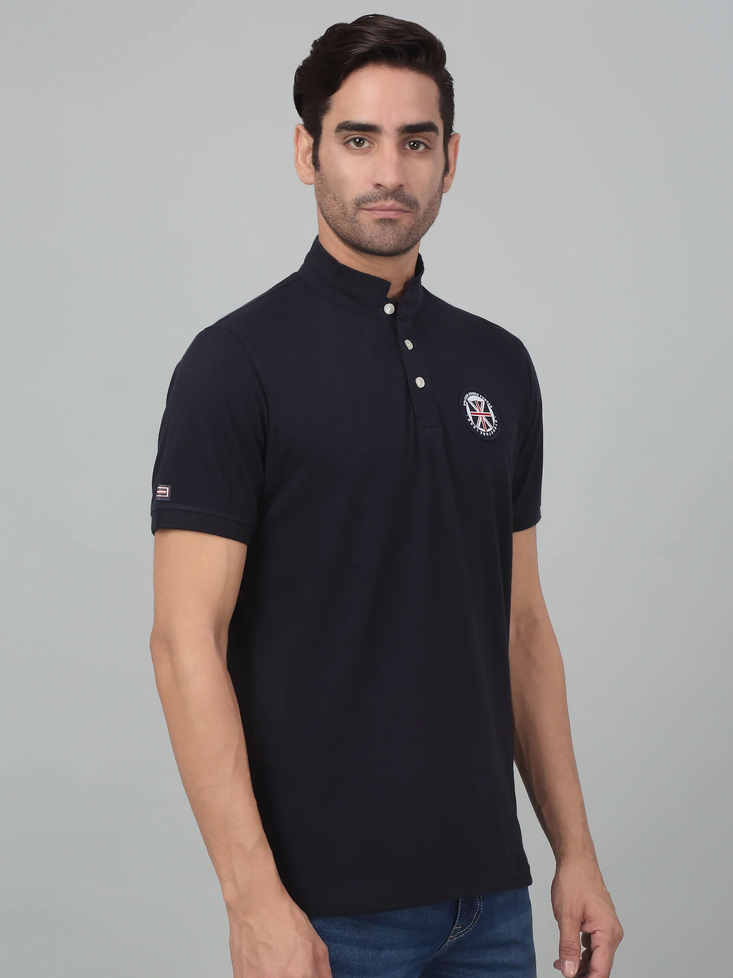T-Shirt for Men | Breathable & Soft with Color Fastness Regular Fit Mandarin Collar Poly Cotton Fabric Solid Pattern - Image 4
