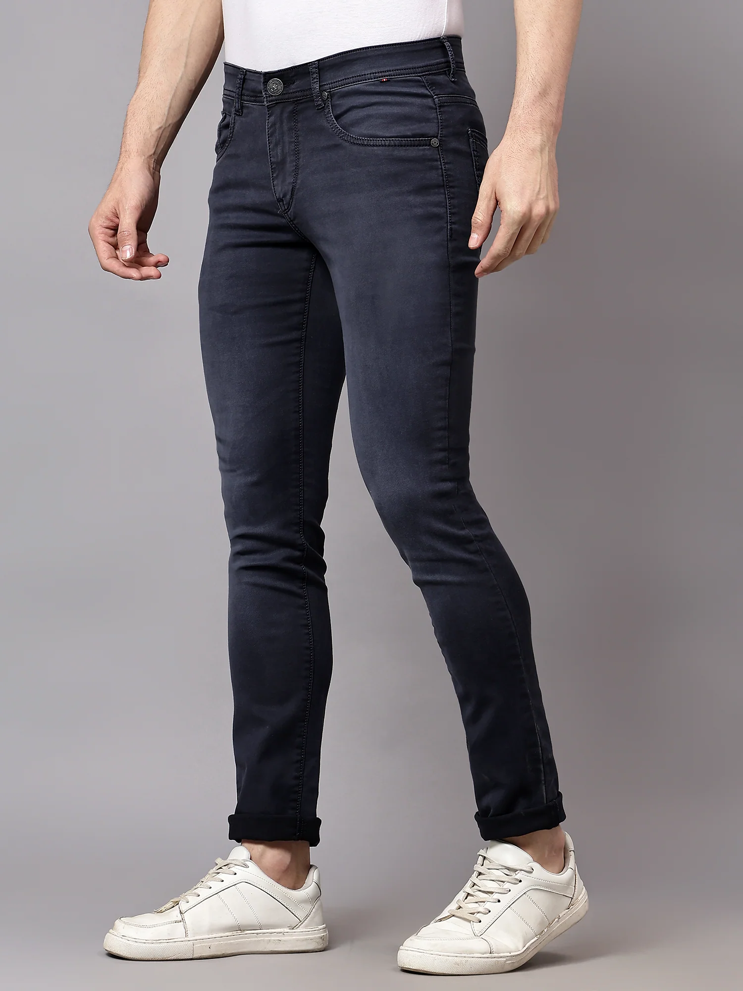 Denim Jeans for Men l Breathable & Soft with Color Fastness Ultra Narrow Fit Cotton Fabric Solid Pattern Button Closure - Image 3