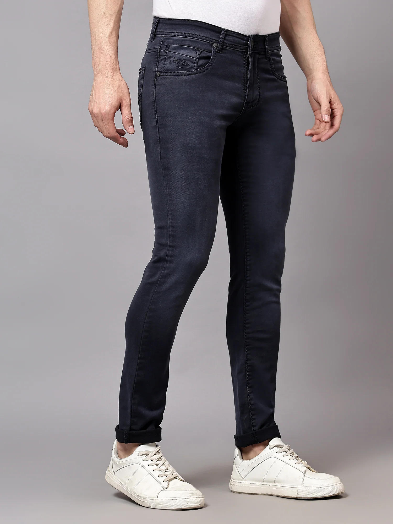 Denim Jeans for Men l Breathable & Soft with Color Fastness Ultra Narrow Fit Cotton Fabric Solid Pattern Button Closure - Image 4