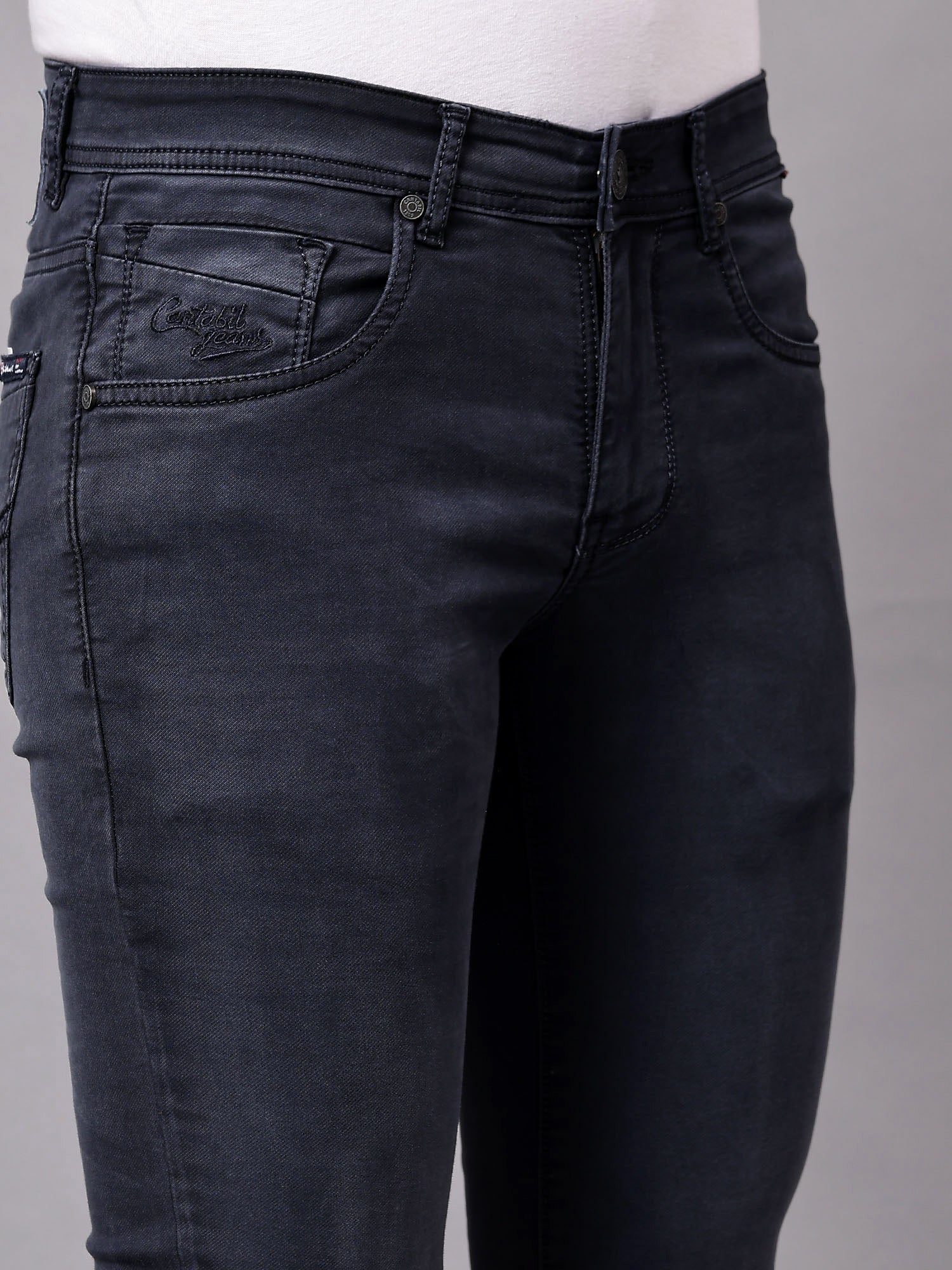 Denim Jeans for Men l Breathable & Soft with Color Fastness Ultra Narrow Fit Cotton Fabric Solid Pattern Button Closure - Image 5
