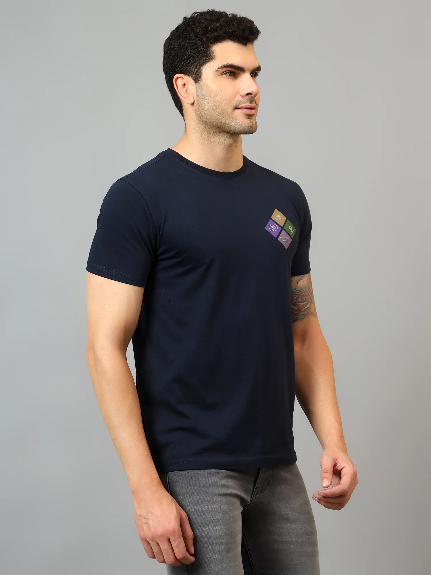T-Shirt for Men | Breathable & Soft with Color Fastness Regular Fit Round Neck Poly Cotton Fabric Solid Pattern - Image 3