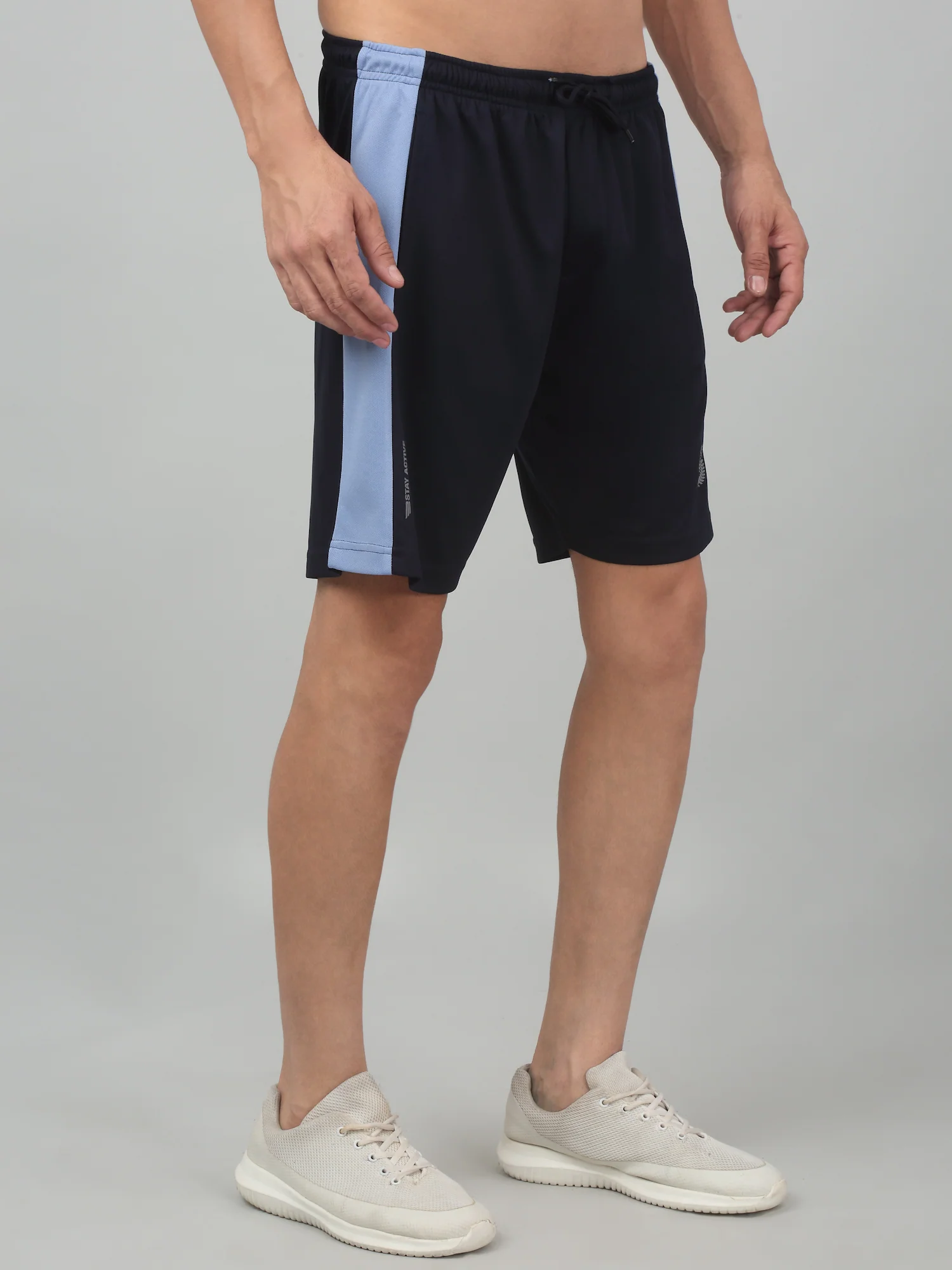 Men's Navy Blue Solid Stretchable Activewear Shorts - Image 4
