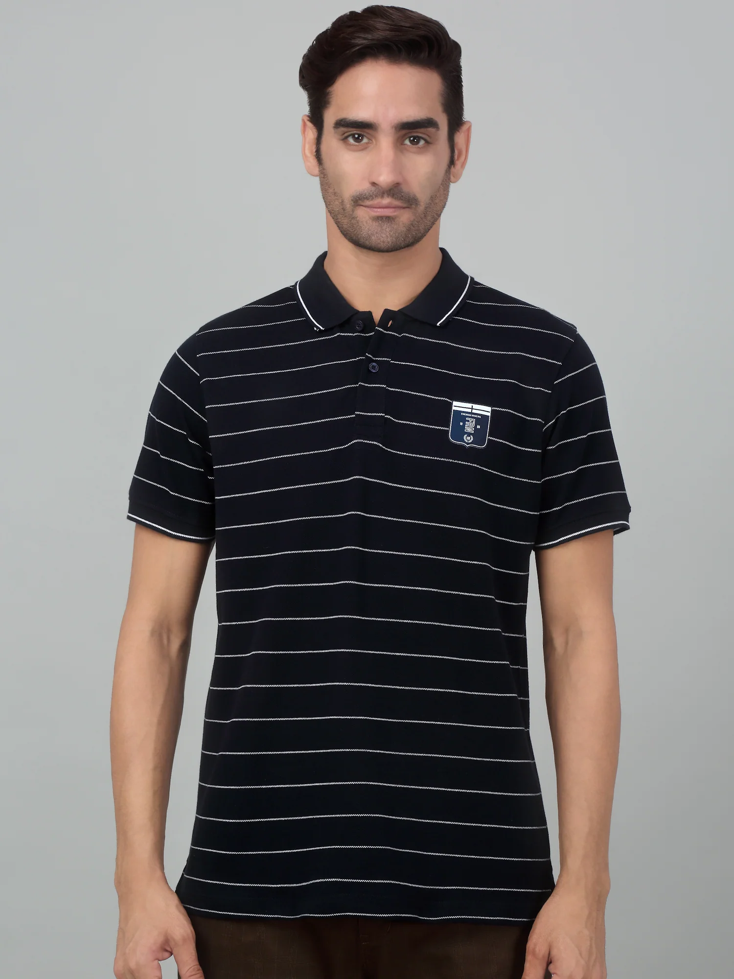 T-Shirt for Men | Breathable & Soft with Color Fastness Regular Fit Polo Neck Poly Cotton Fabric Striped Pattern
