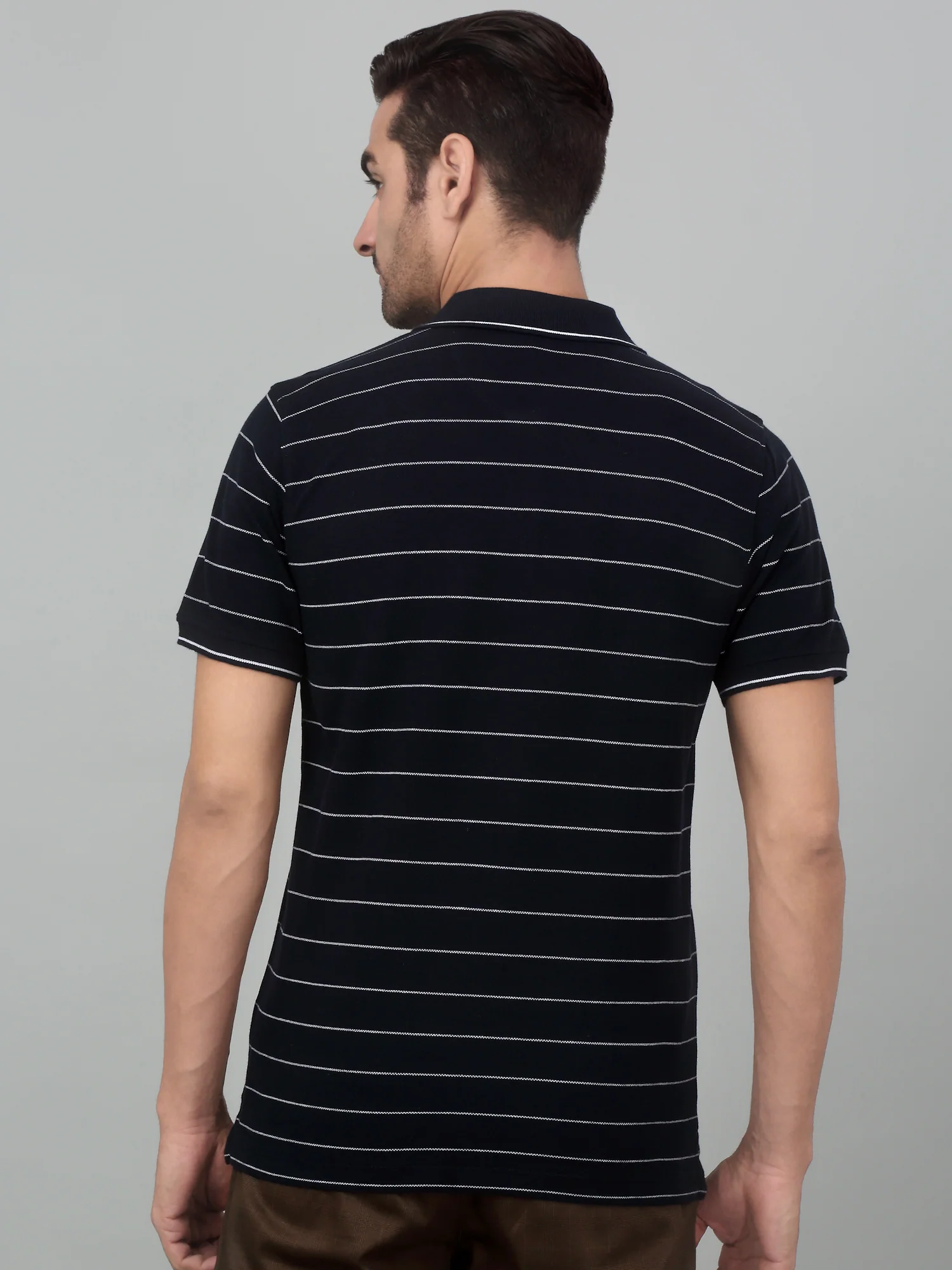 T-Shirt for Men | Breathable & Soft with Color Fastness Regular Fit Polo Neck Poly Cotton Fabric Striped Pattern - Image 2