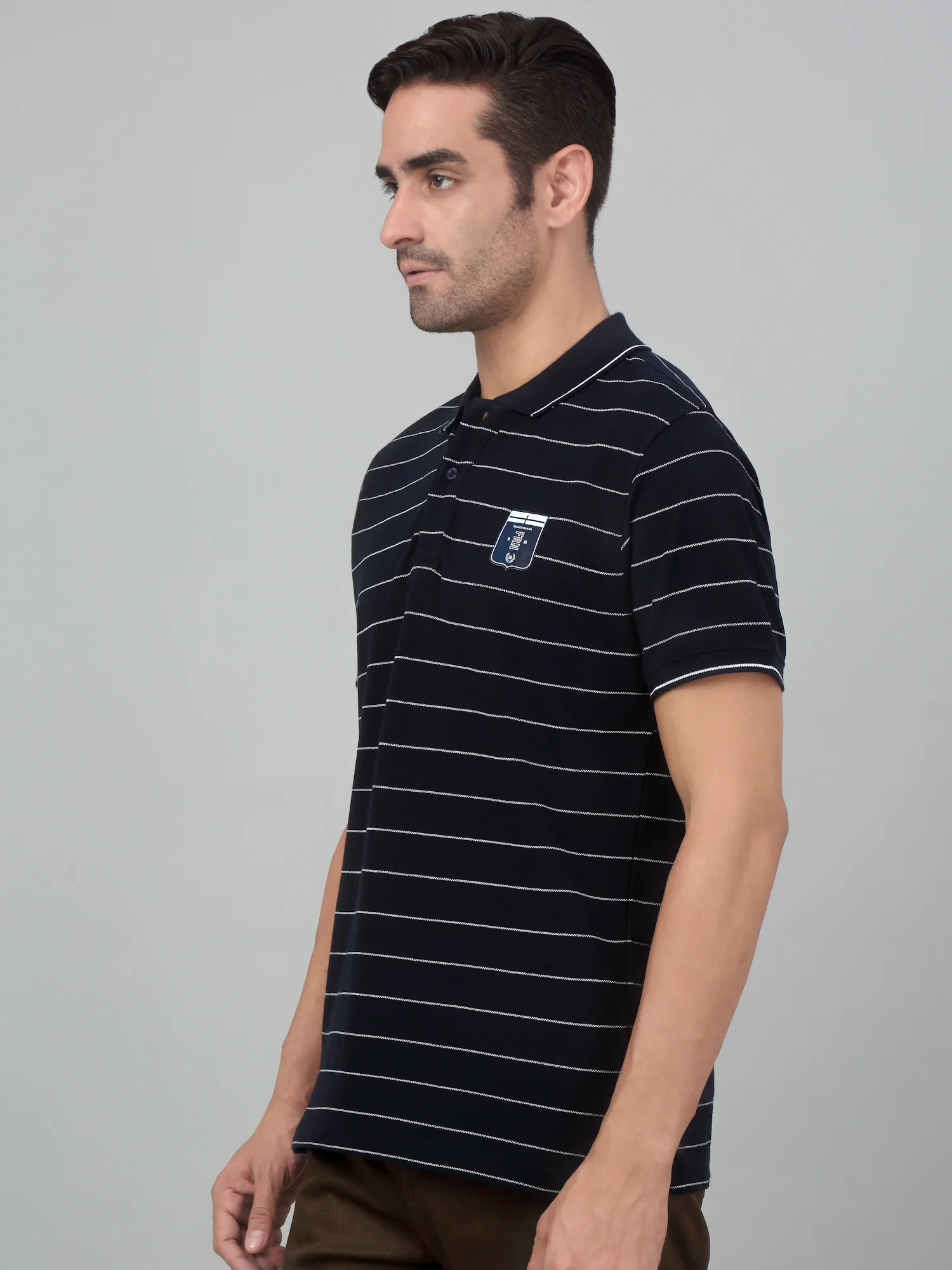T-Shirt for Men | Breathable & Soft with Color Fastness Regular Fit Polo Neck Poly Cotton Fabric Striped Pattern - Image 3