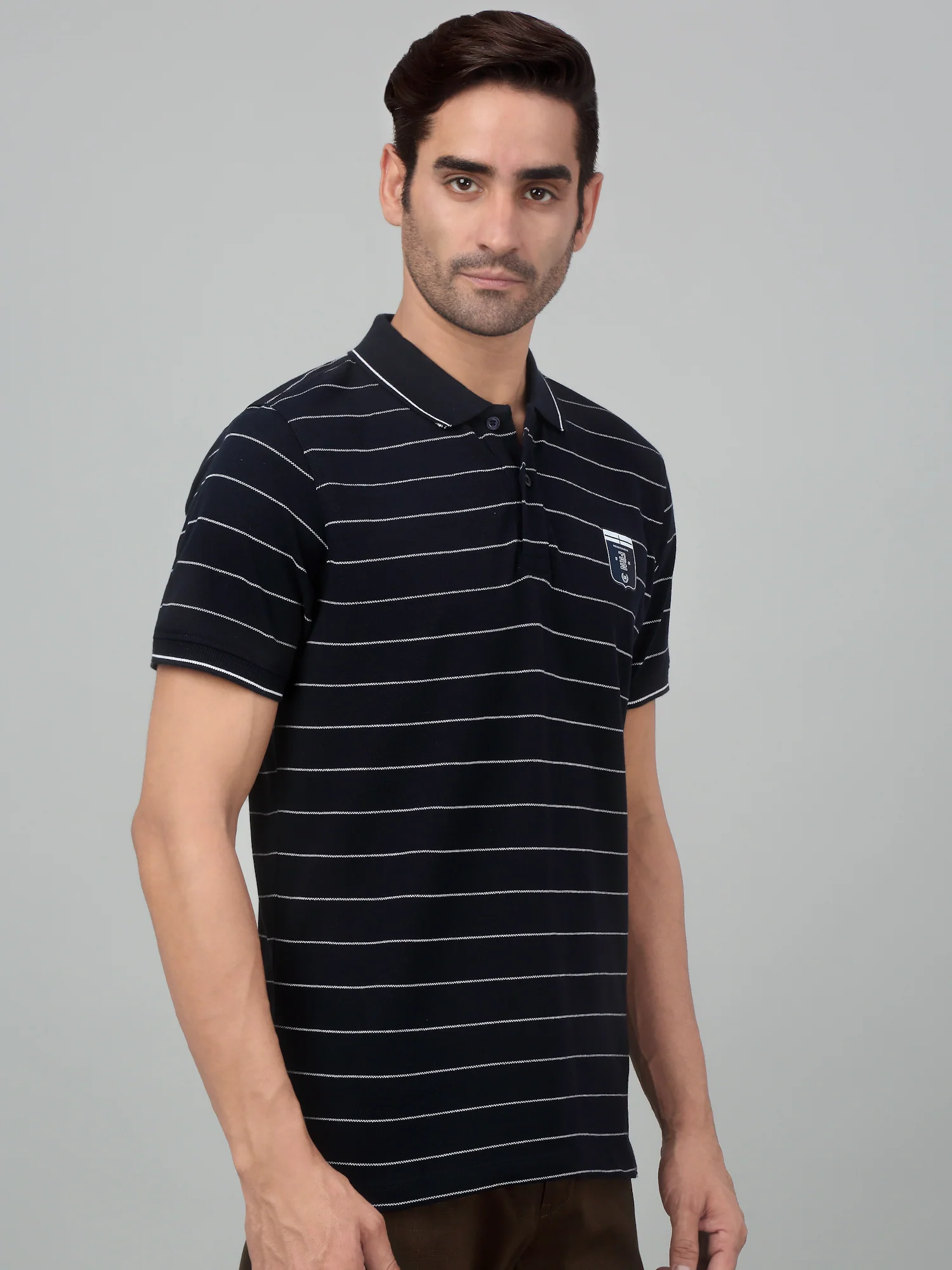 T-Shirt for Men | Breathable & Soft with Color Fastness Regular Fit Polo Neck Poly Cotton Fabric Striped Pattern - Image 4