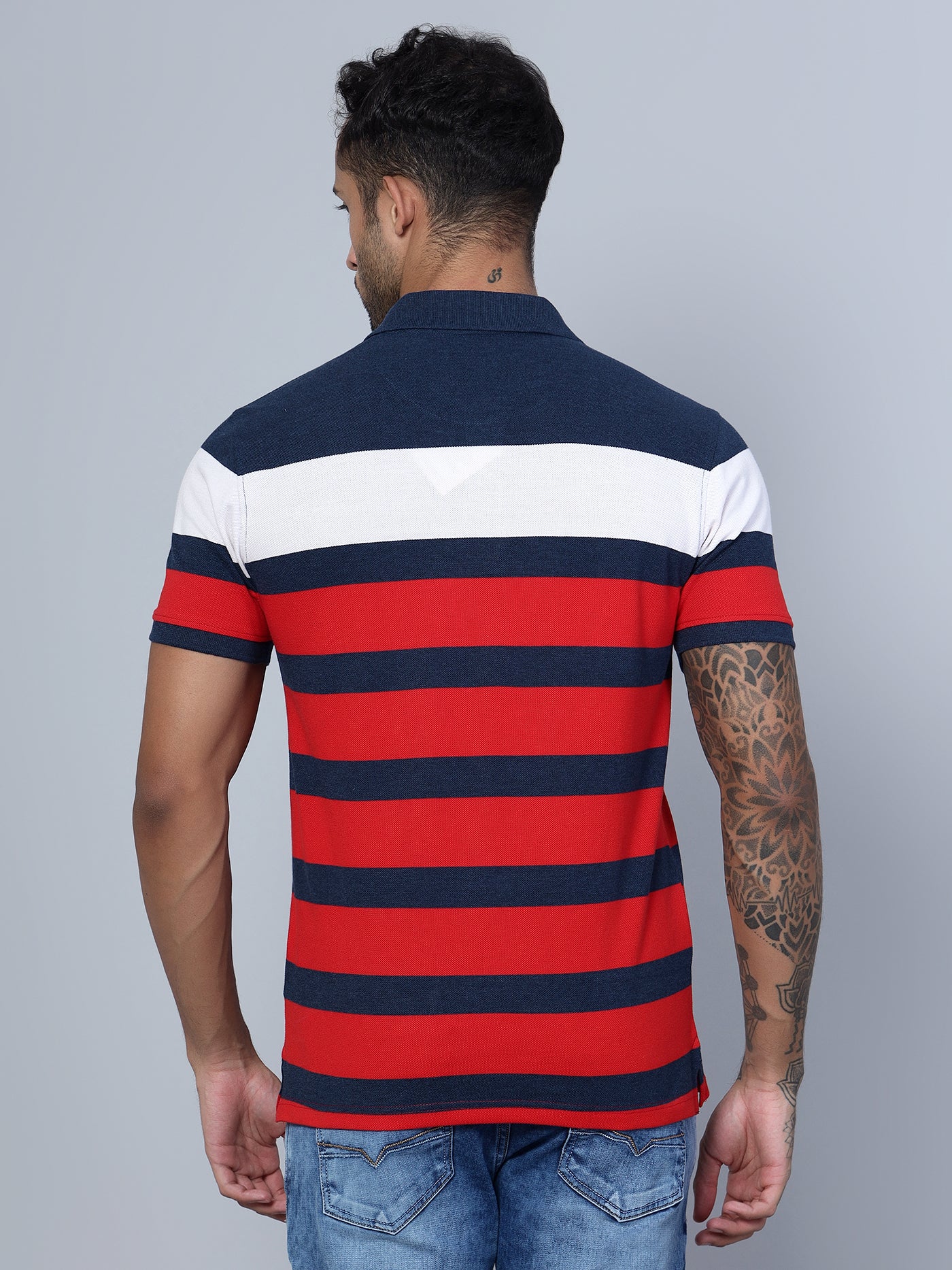 T-Shirt for Men | Breathable & Soft with Color Fastness Regular Fit Polo Neck Poly Cotton Fabric Striped Pattern - Image 4