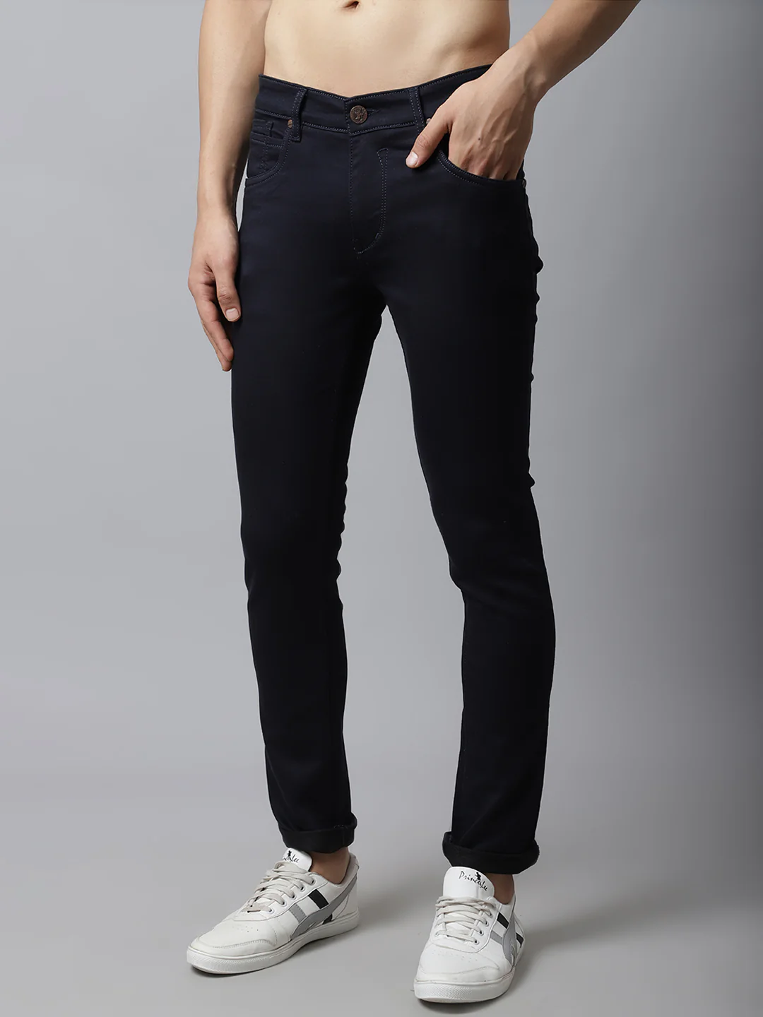 Denim Jeans for Men l Breathable & Soft with Color Fastness Ultra Narrow Fit Cotton Fabric Solid Pattern Button Closure - Image 3