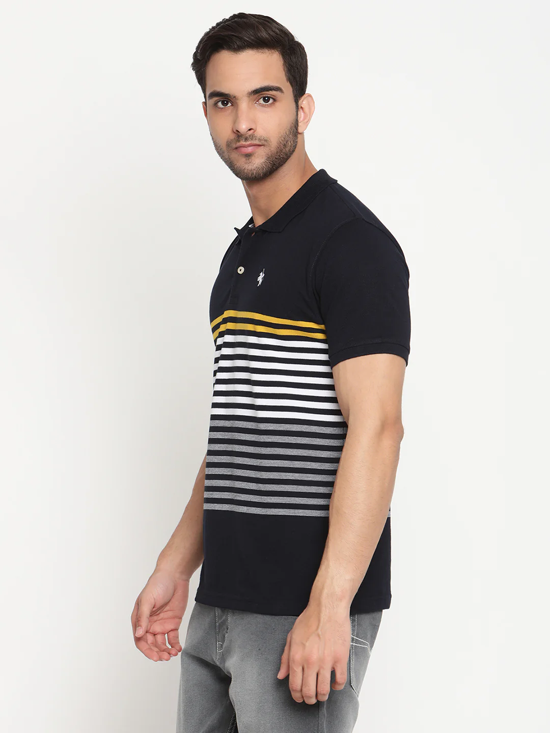 T-Shirt for Men | Breathable & Soft with Color Fastness Regular Fit Polo Neck Poly Cotton Fabric Striped Pattern - Image 3