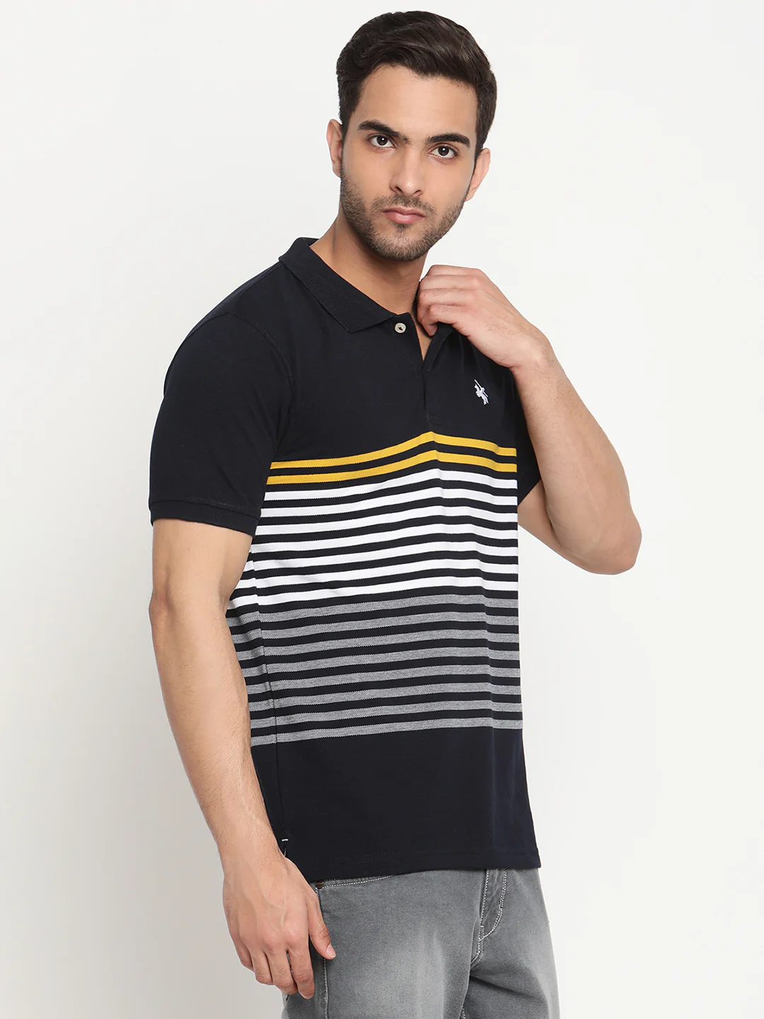 T-Shirt for Men | Breathable & Soft with Color Fastness Regular Fit Polo Neck Poly Cotton Fabric Striped Pattern - Image 4
