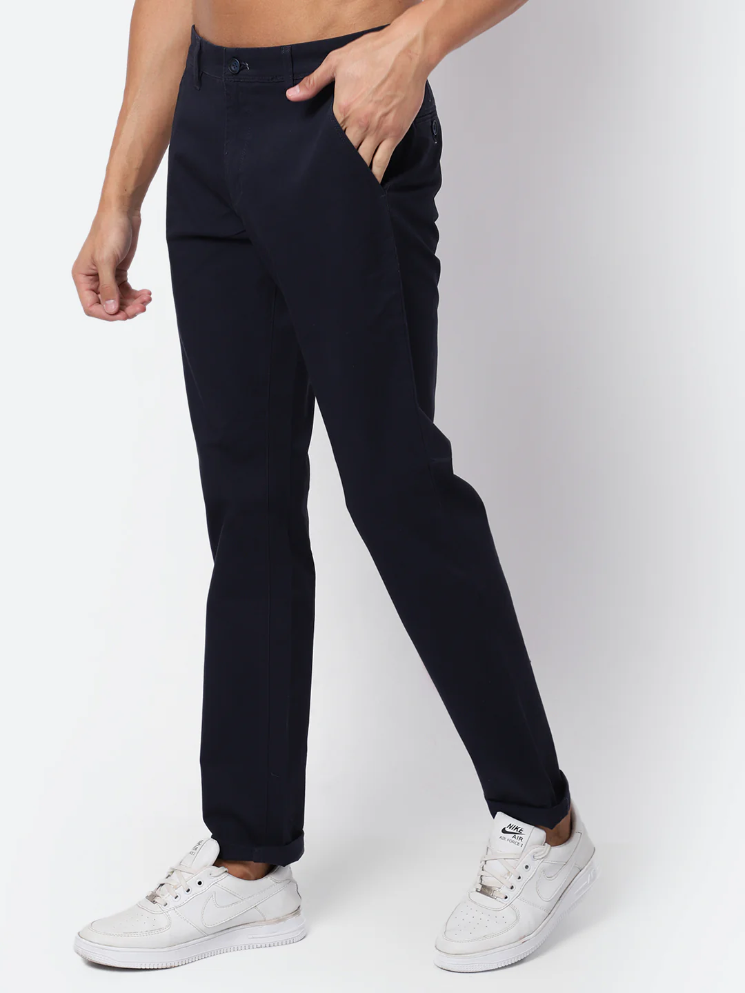 Men's Casual Flat front Navy Blue  Trousers - Image 2