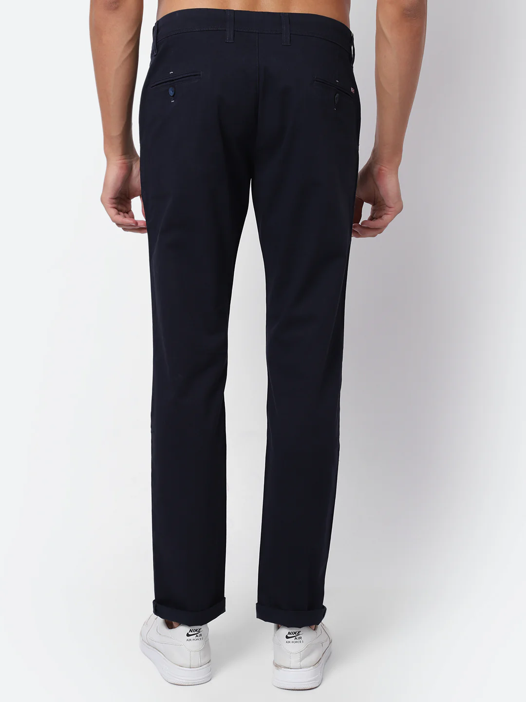 Men's Casual Flat front Navy Blue  Trousers - Image 4