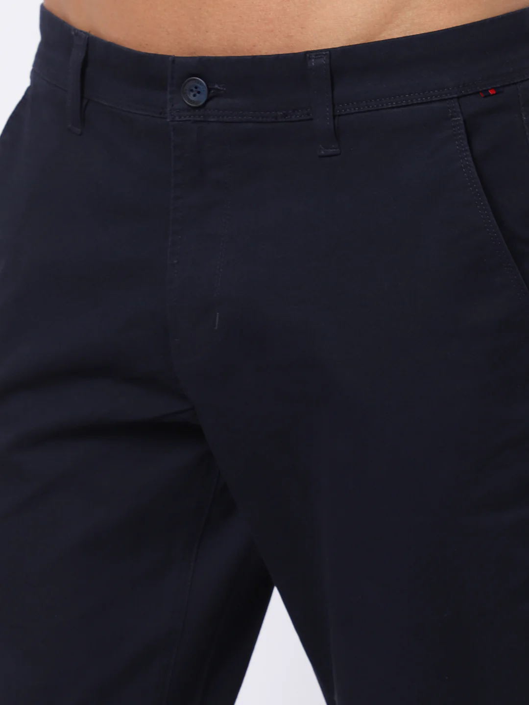 Men's Casual Flat front Navy Blue  Trousers - Image 6
