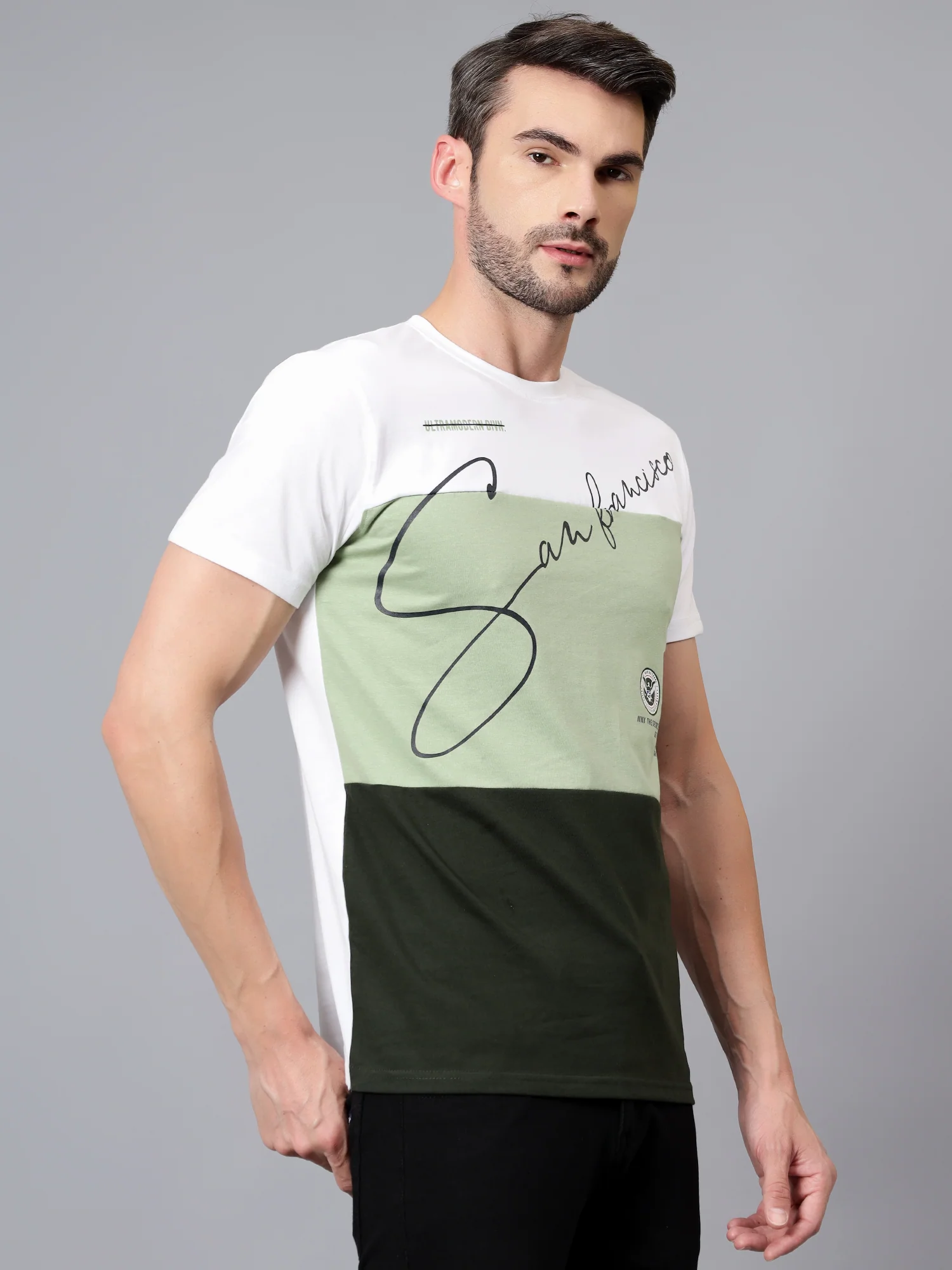 T-Shirt for Men | Breathable & Soft with Color Fastness Regular Fit Round Neck Poly Cotton Fabric Colour Block Pattern - Image 3