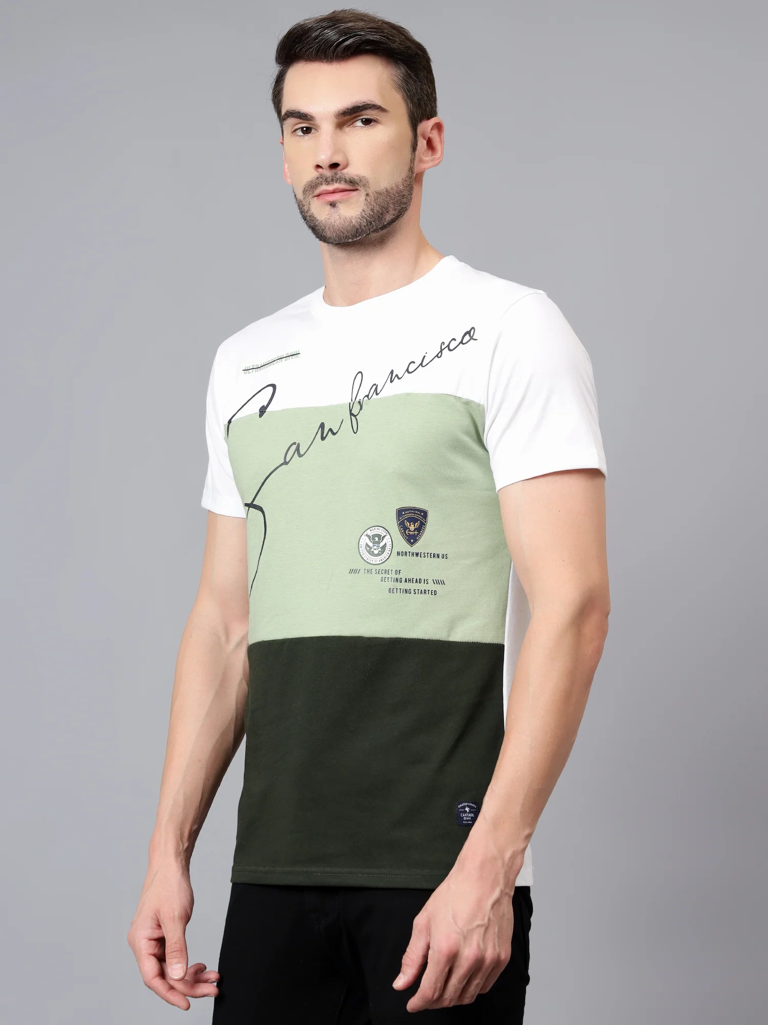 T-Shirt for Men | Breathable & Soft with Color Fastness Regular Fit Round Neck Poly Cotton Fabric Colour Block Pattern - Image 4