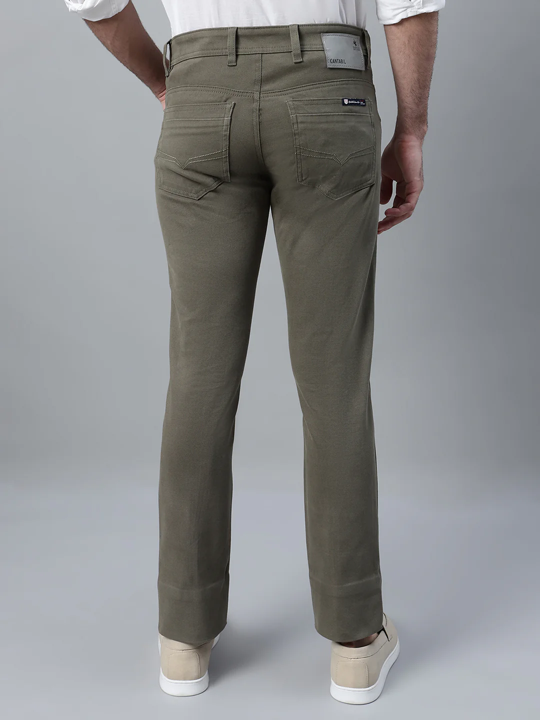 Men's Olive Green Self Design Non-Pleated Casual Trouser - Image 2