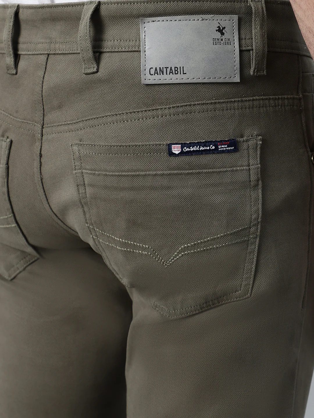 Men's Olive Green Self Design Non-Pleated Casual Trouser - Image 6