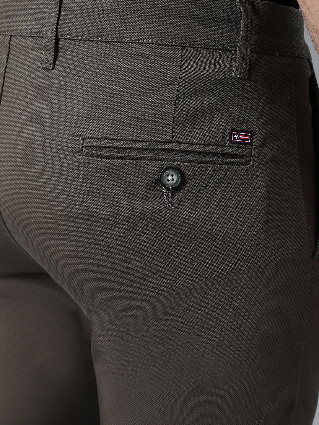 Men's Olive Green Self Design Non-Pleated Casual Trouser - Image 5