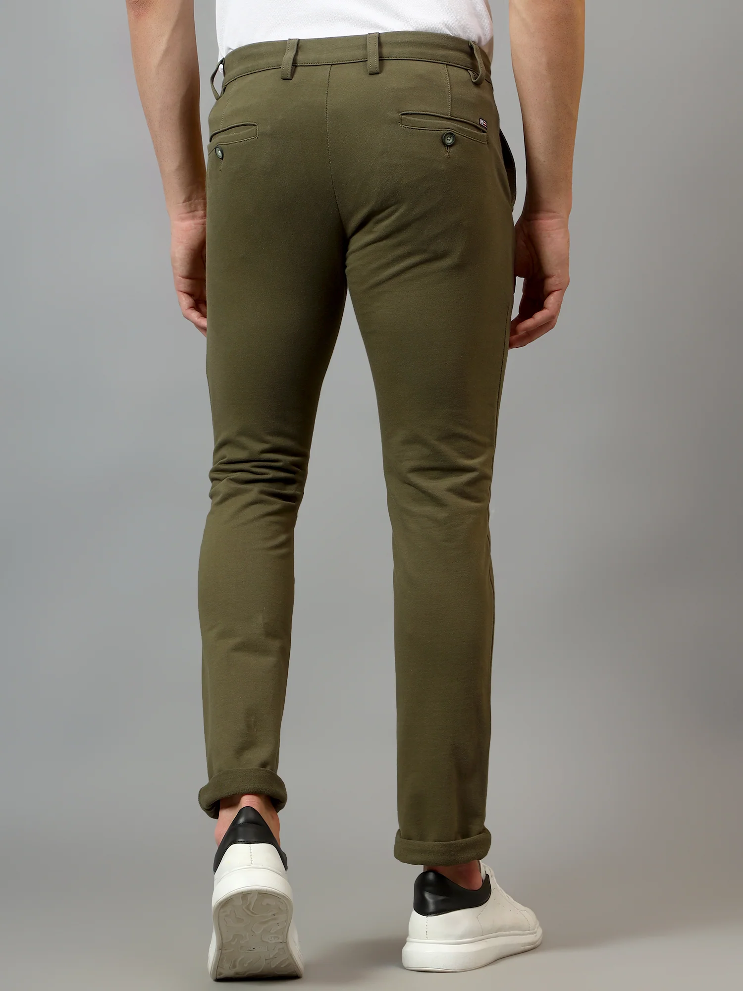 Men's Casual Flat front Olive  Trousers - Image 2