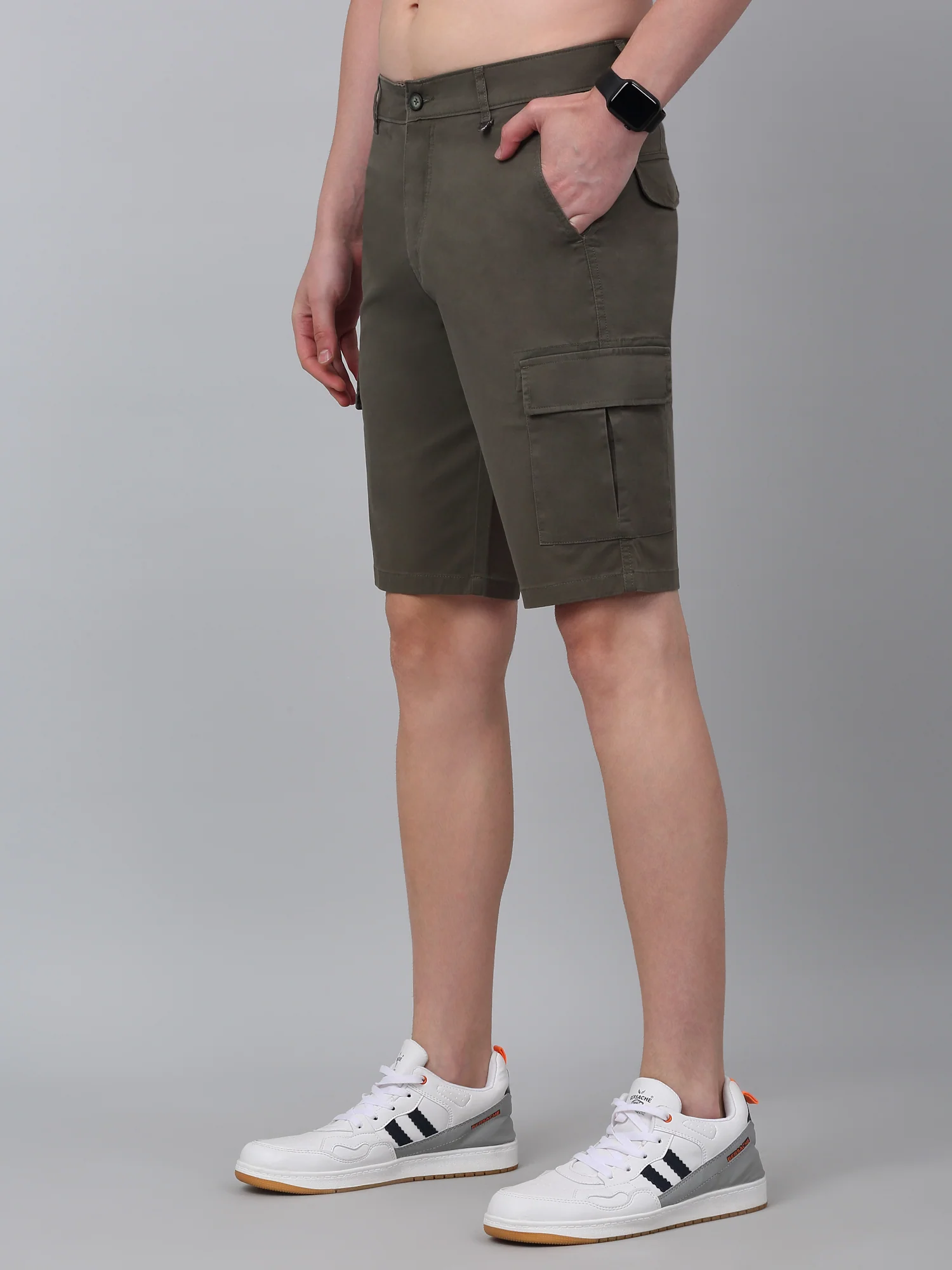 Men's Olive Green Solid Bermuda - Image 3