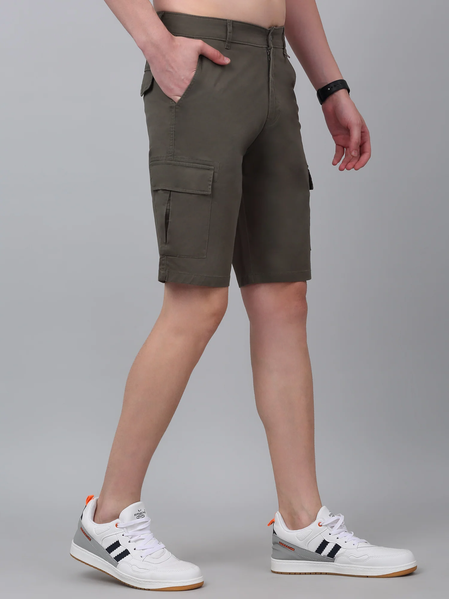 Men's Olive Green Solid Bermuda - Image 4