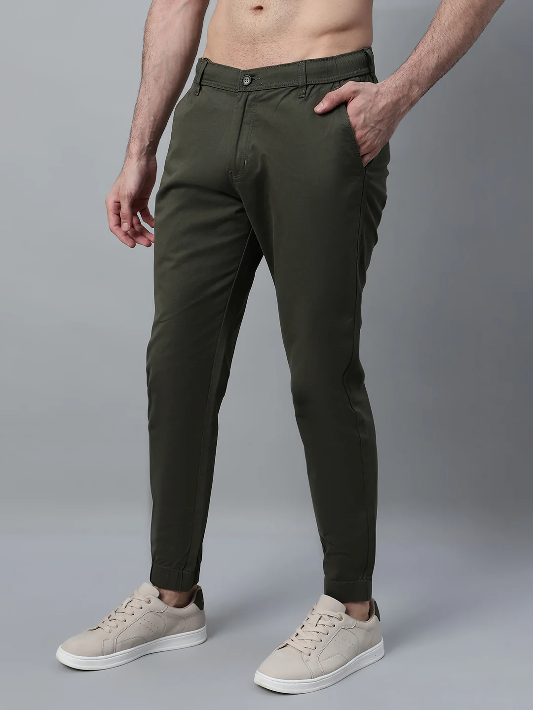 Men's Olive Green Solid Casual Jogger - Image 3