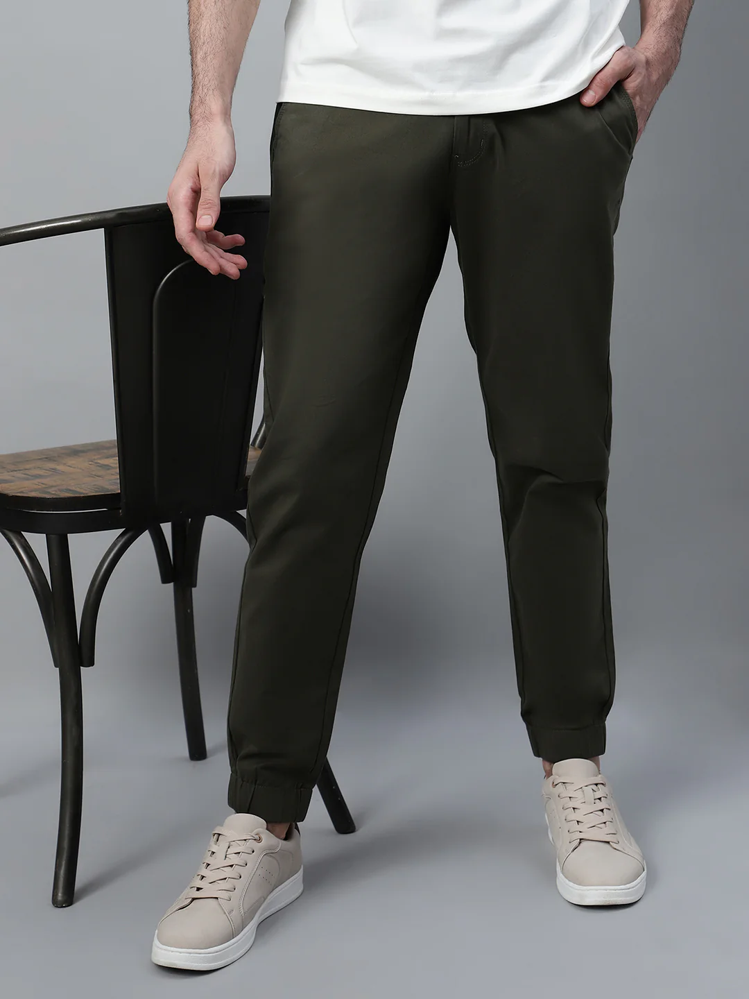 Men's Olive Green Solid Casual Jogger - Image 5