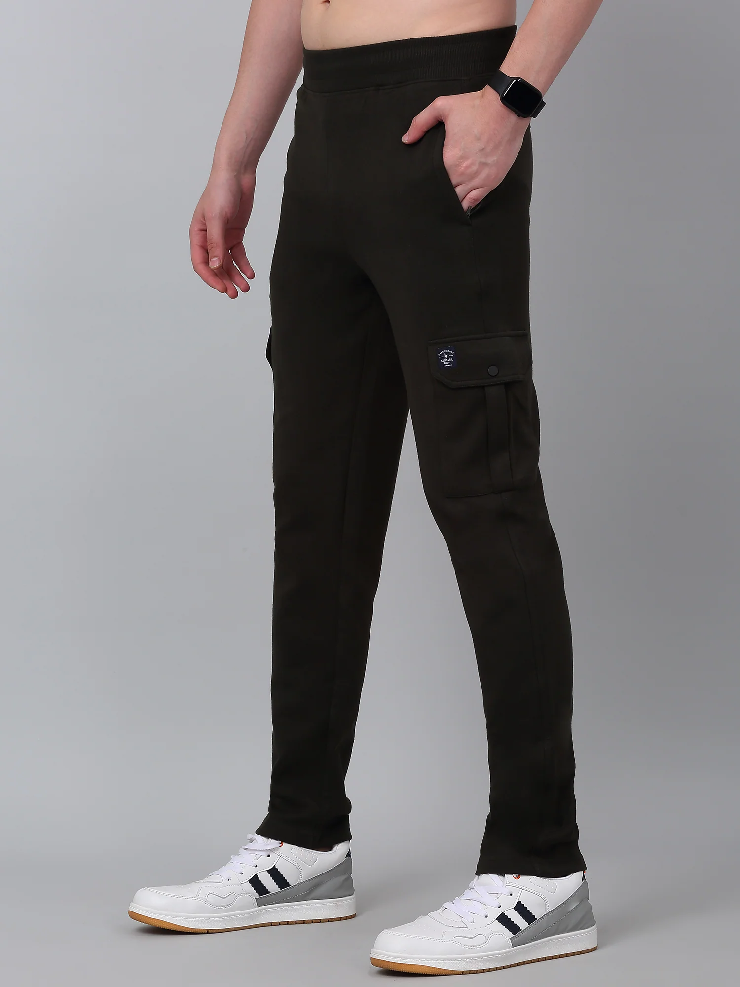 Men's Olive Green Solid Full Length Cargo - Image 3